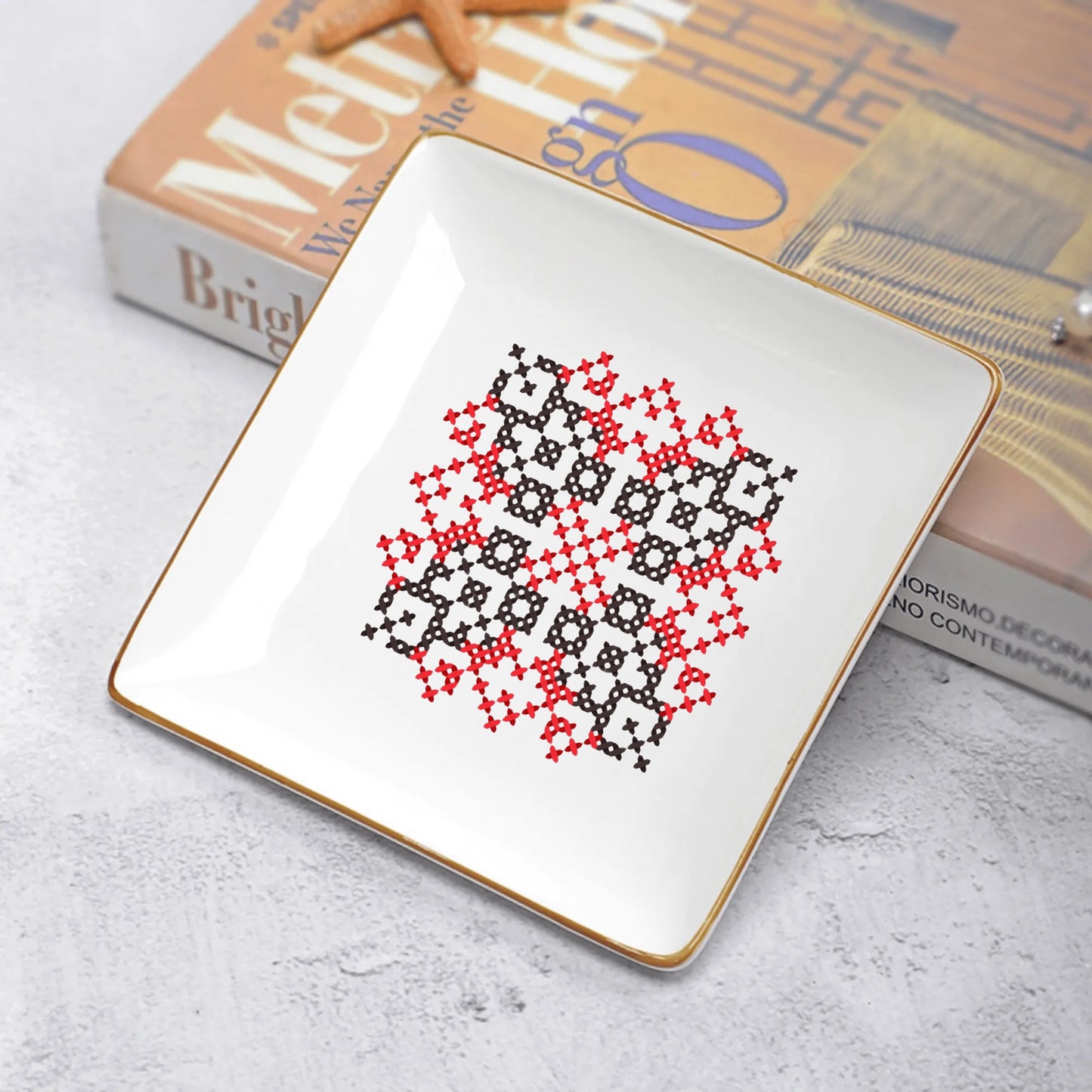 Palestinian Tatreez Ceramic Square Mezze Plates 1 Pcs ,2 Pcs, 4 Pcs