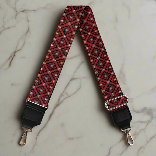 Palestinian Tatreez Print Women's Bag Strap, Red