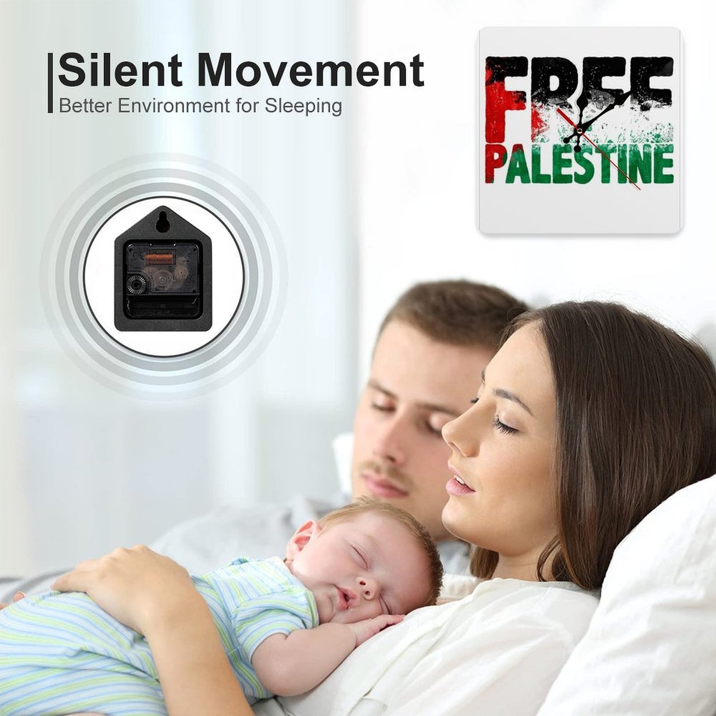 Free Palestine Square Wall Clock without Numbers (Made in USA)
