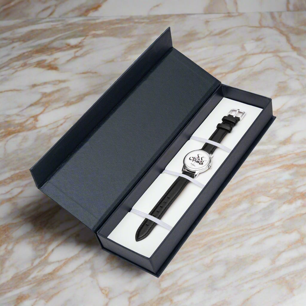 palestine watch with black leather straps