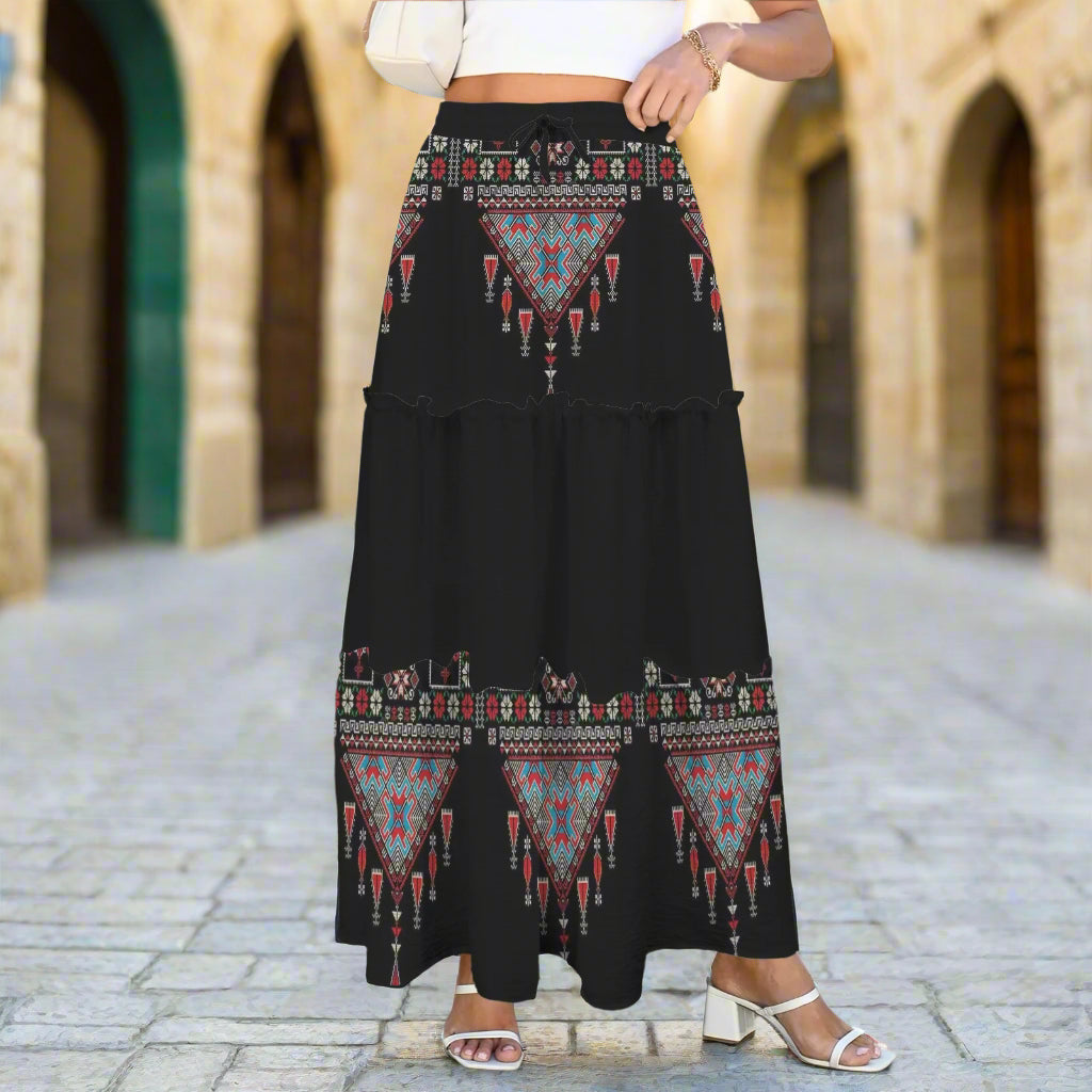 Black patterned tatreez print skirt