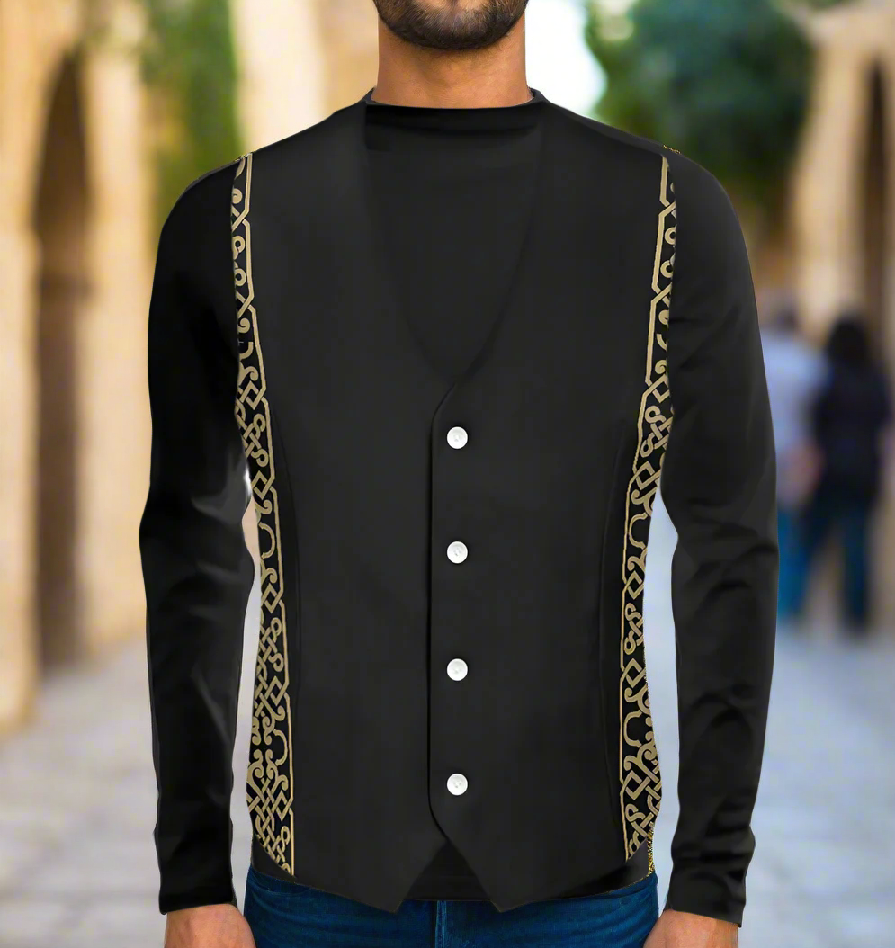Men Dabke Vest Jacket with Gold Lining