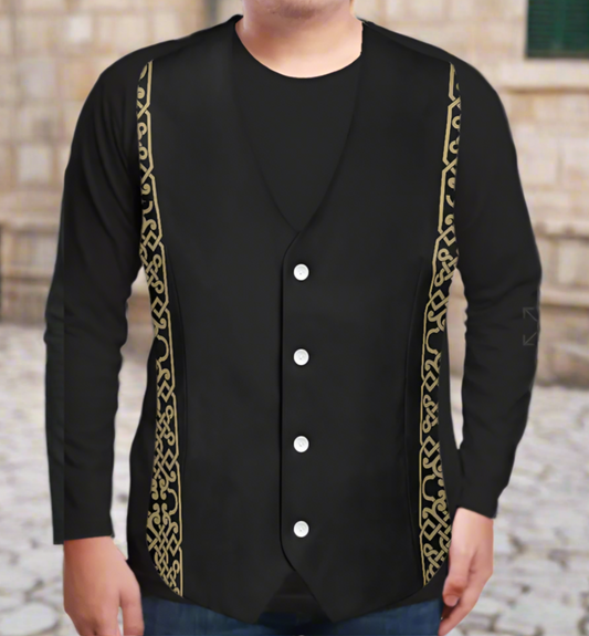 Men Dabke Vest Jacket with Gold Lining