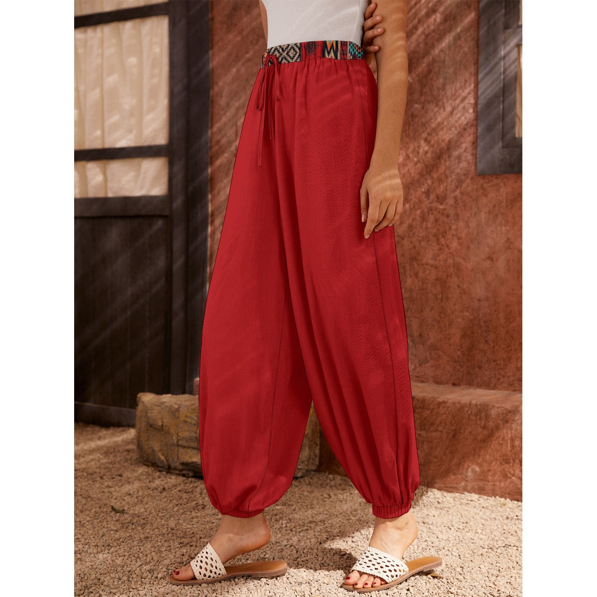 Bedouin Red Arabian Wide Legs Women's Carrot Pants, Casual, Women