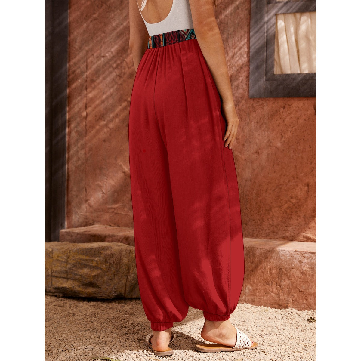 Bedouin Red Arabian Wide Legs Women's Carrot Pants, Casual, Women
