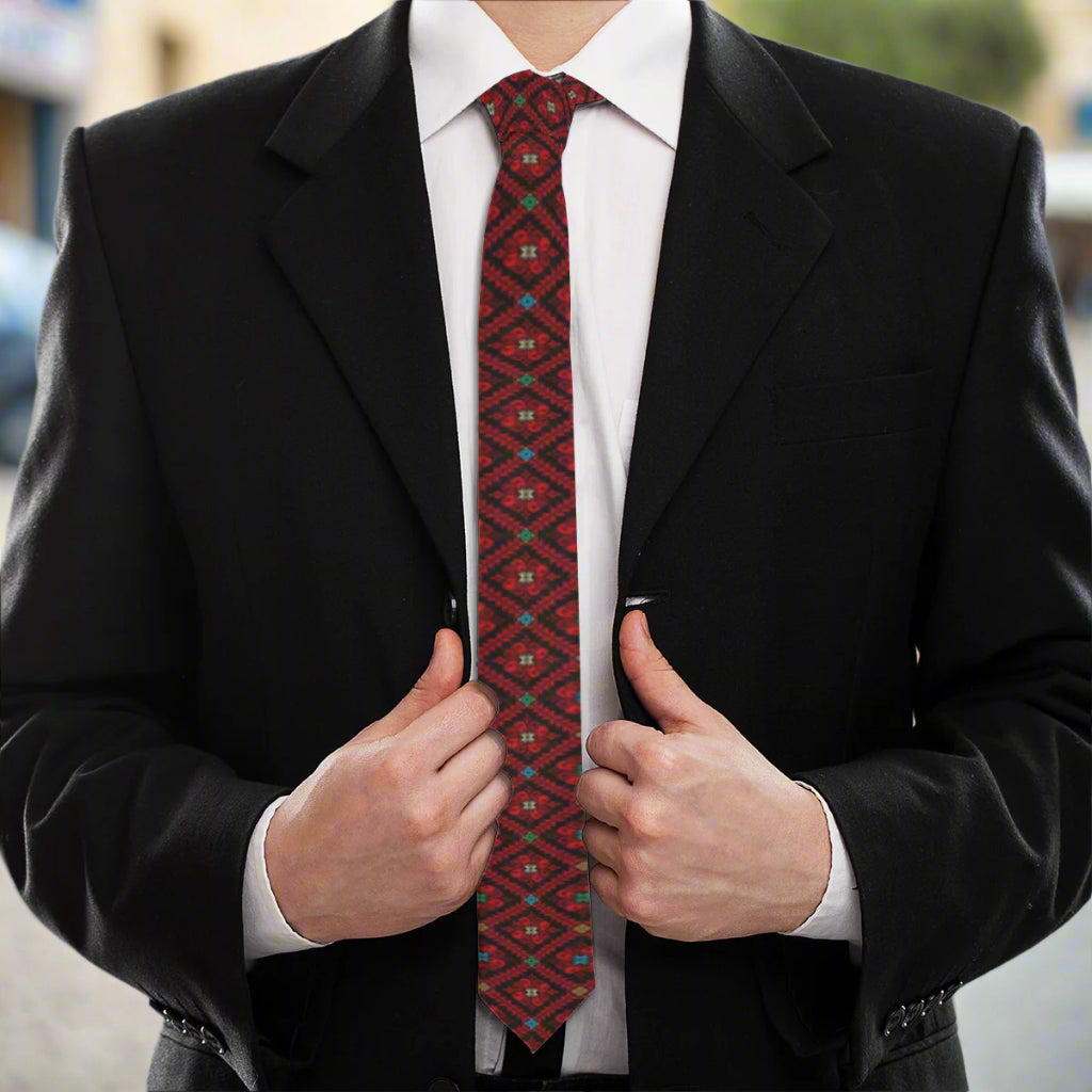 Tatreez Print Neck Tie Red