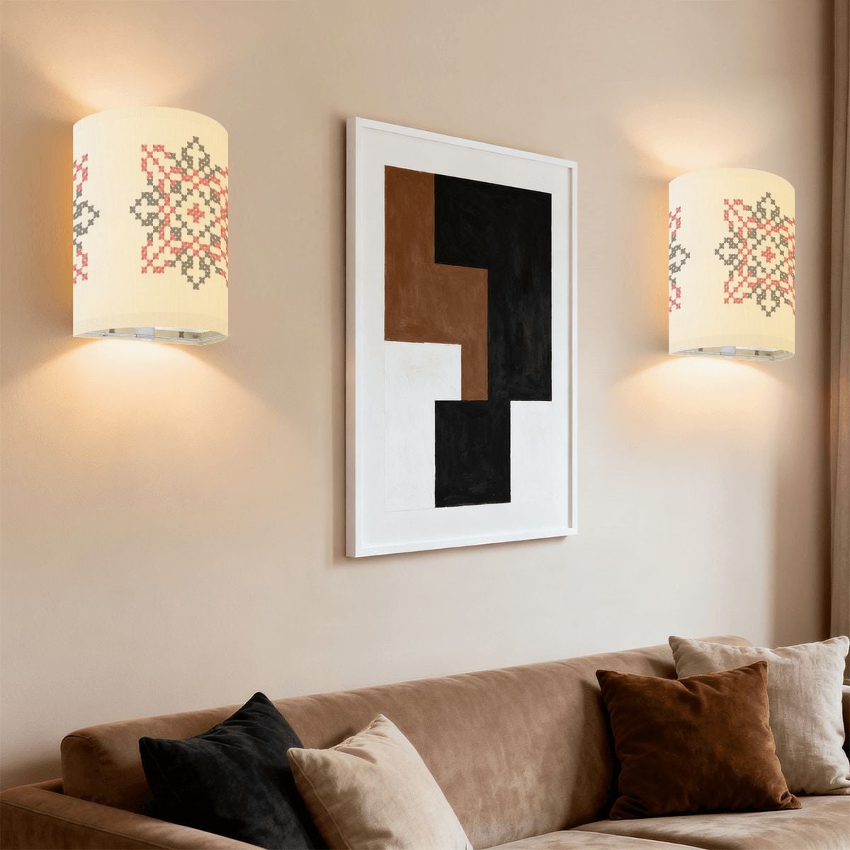 Palestinian Tatreez Print Wireless Wall Sconces Set of Two