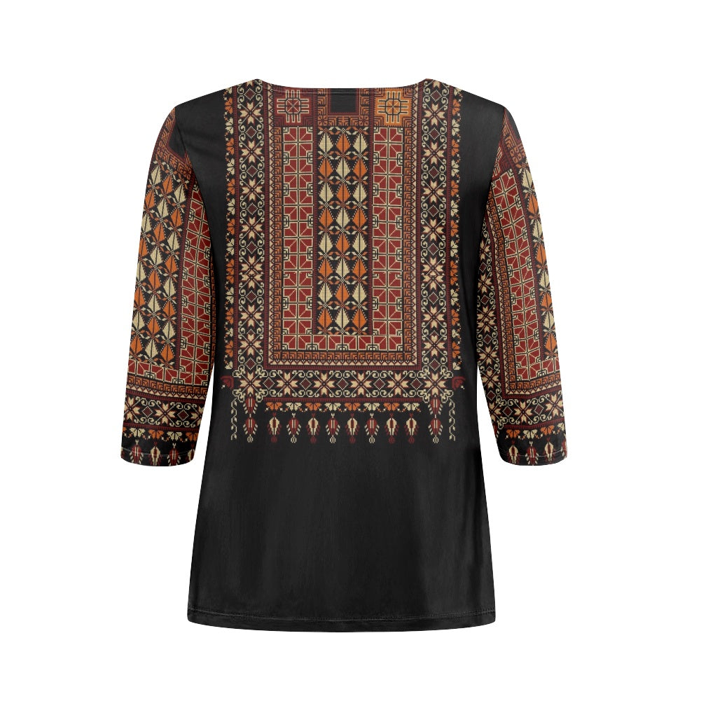 Palestinian Tatreez print Women's three quarter sleeve top