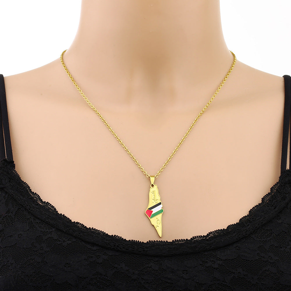 Stainless Steel Palestine Map Necklace