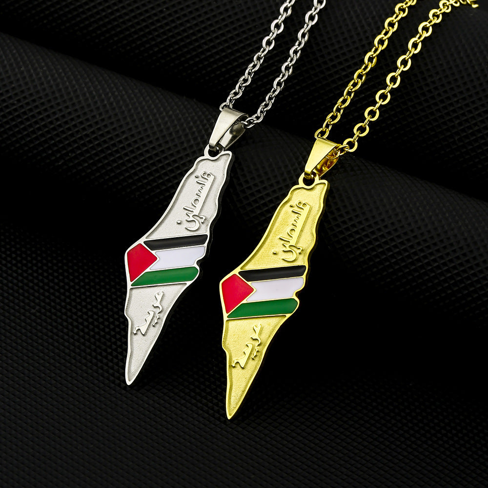 Stainless Steel Palestine Map Necklace