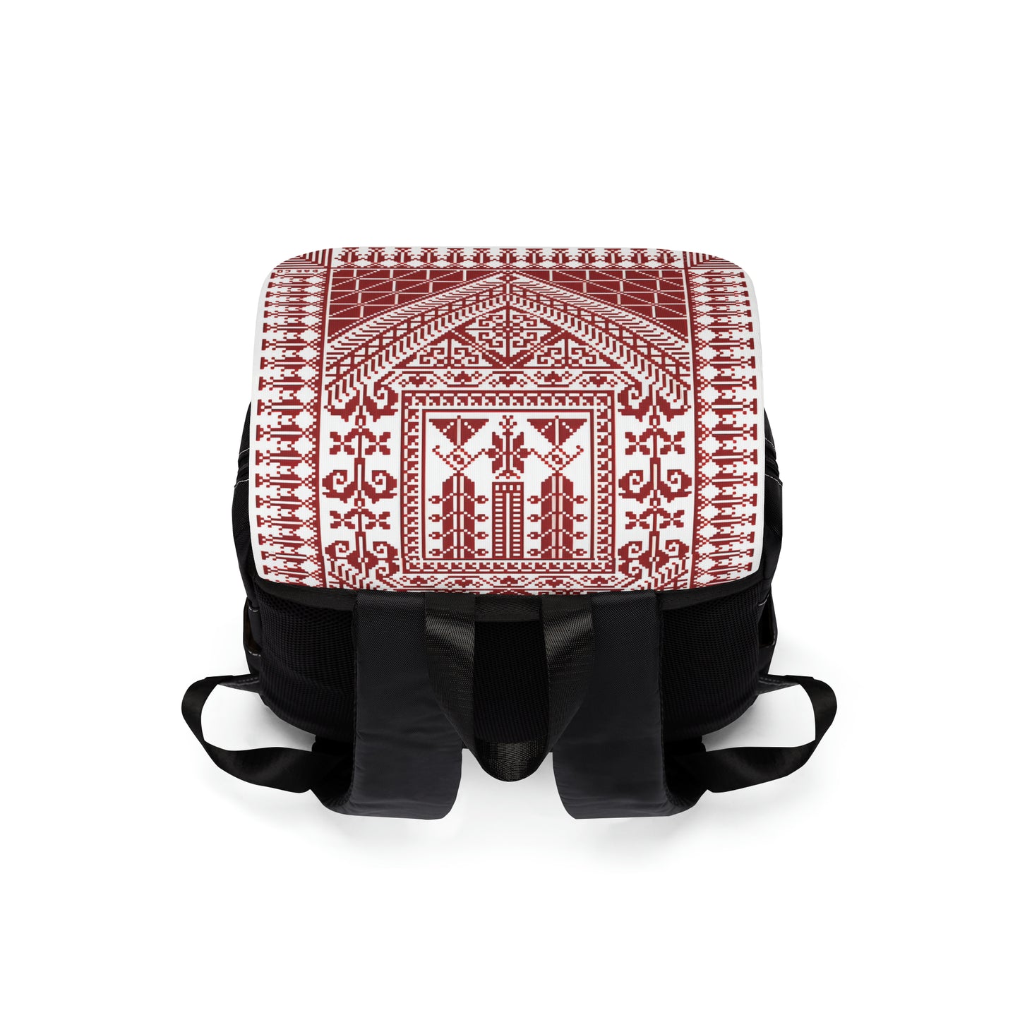 Casual Shoulder Backpack, Palestinian Tatreez Print, Ethnic Bag, Red