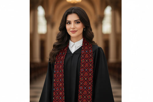 Palestinian Tatreez Print Graduation Stole, Red