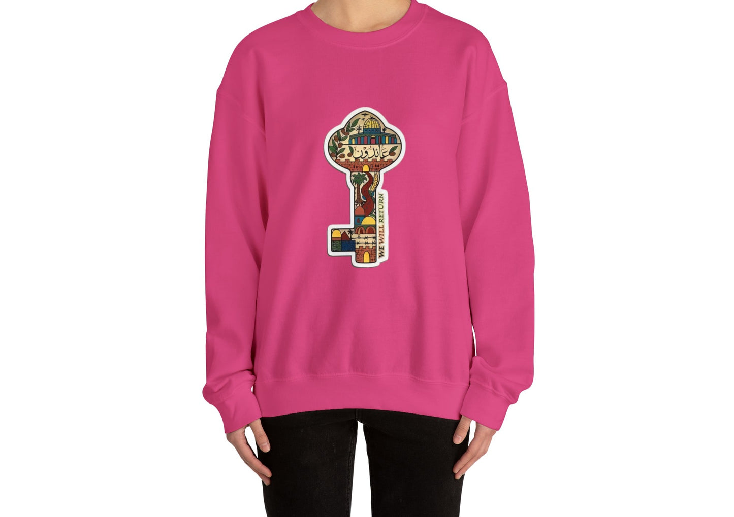 Palestinian Key Design, Unisex Heavy Blend™ Crewneck Sweatshirt, Falasteen, Jerusalem