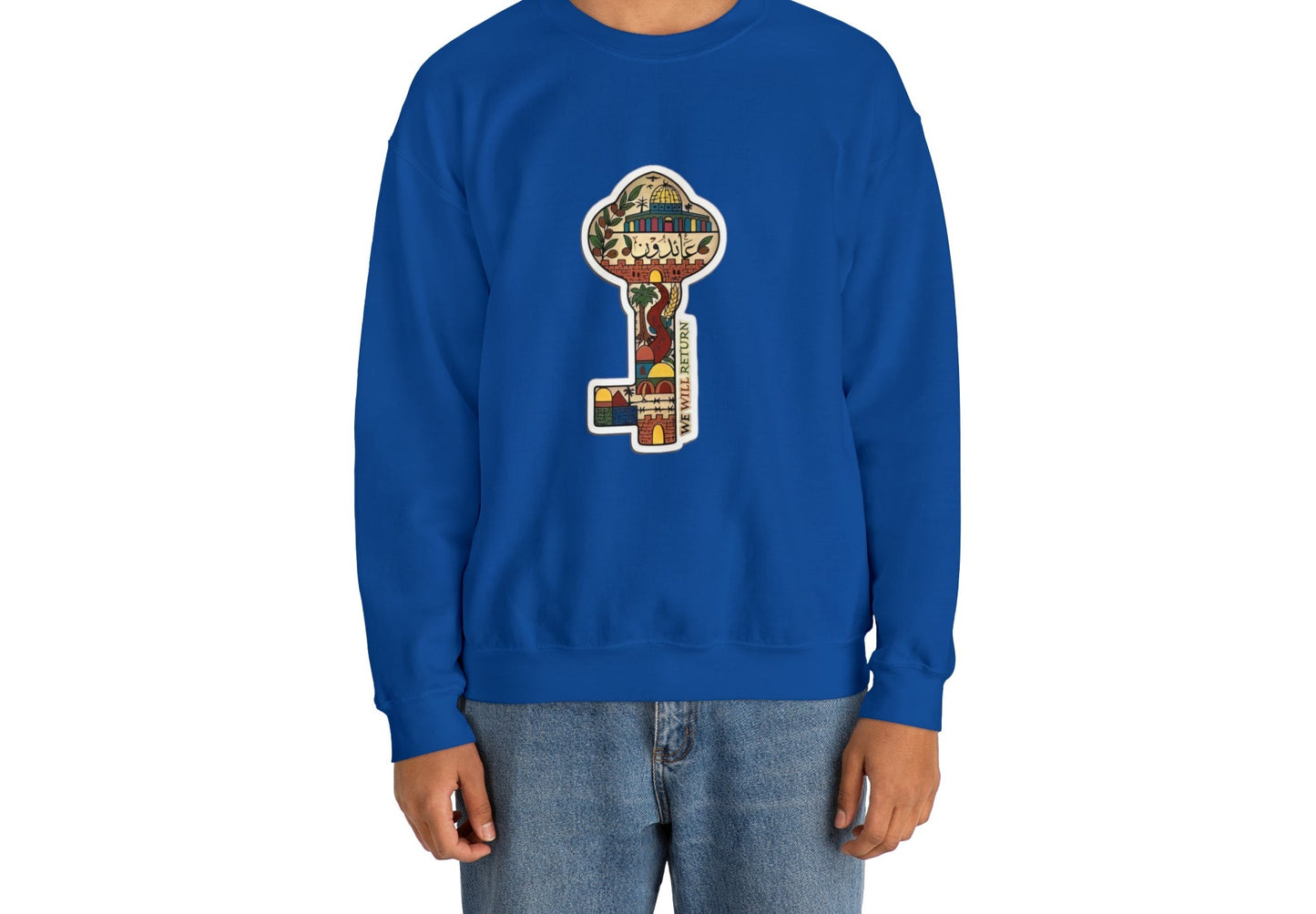 Palestinian Key Design, Unisex Heavy Blend™ Crewneck Sweatshirt, Falasteen, Jerusalem