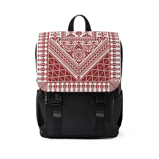 Casual Shoulder Backpack, Palestinian Tatreez Print, Ethnic Bag, Red