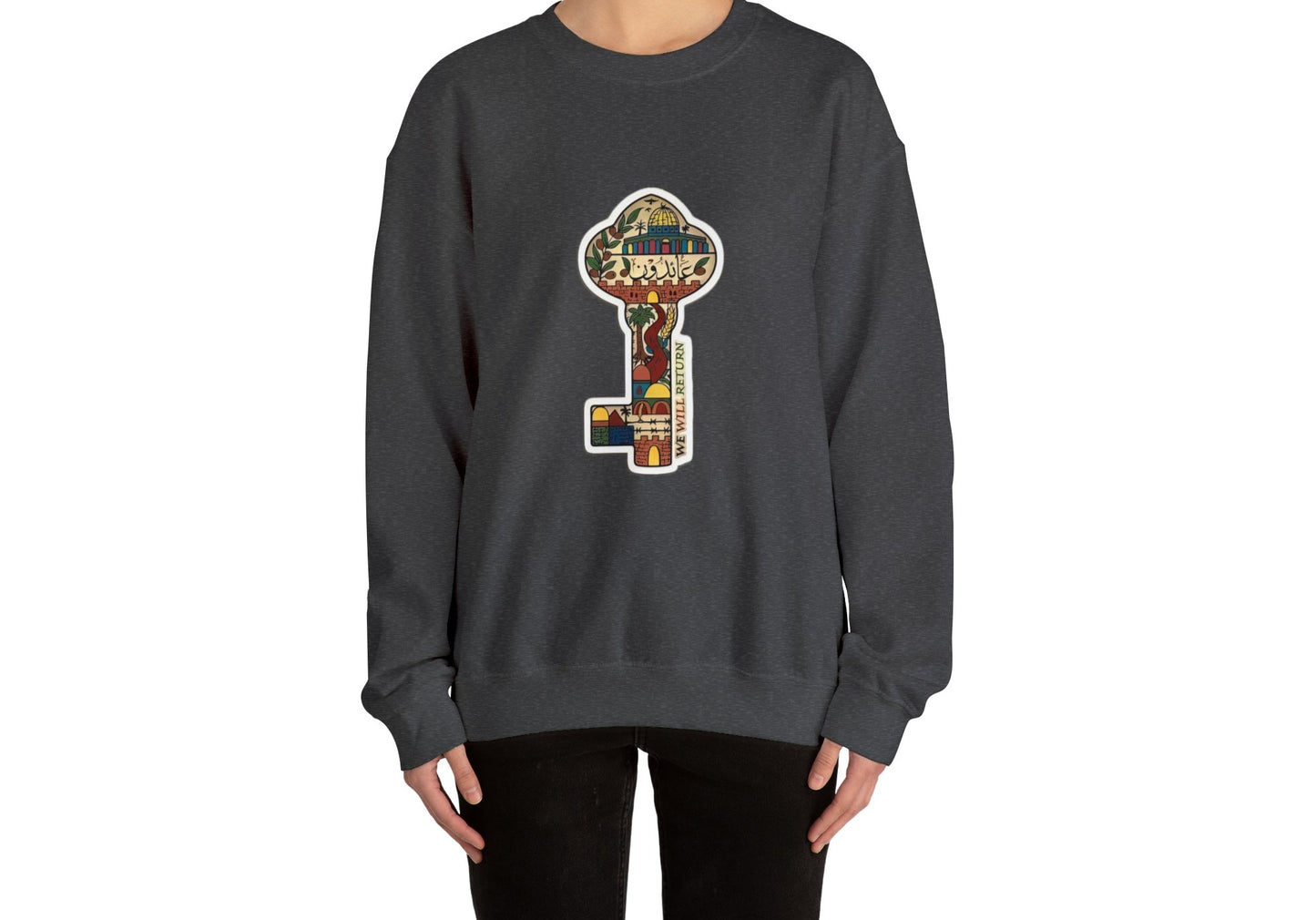 Palestinian Key Design, Unisex Heavy Blend™ Crewneck Sweatshirt, Falasteen, Jerusalem