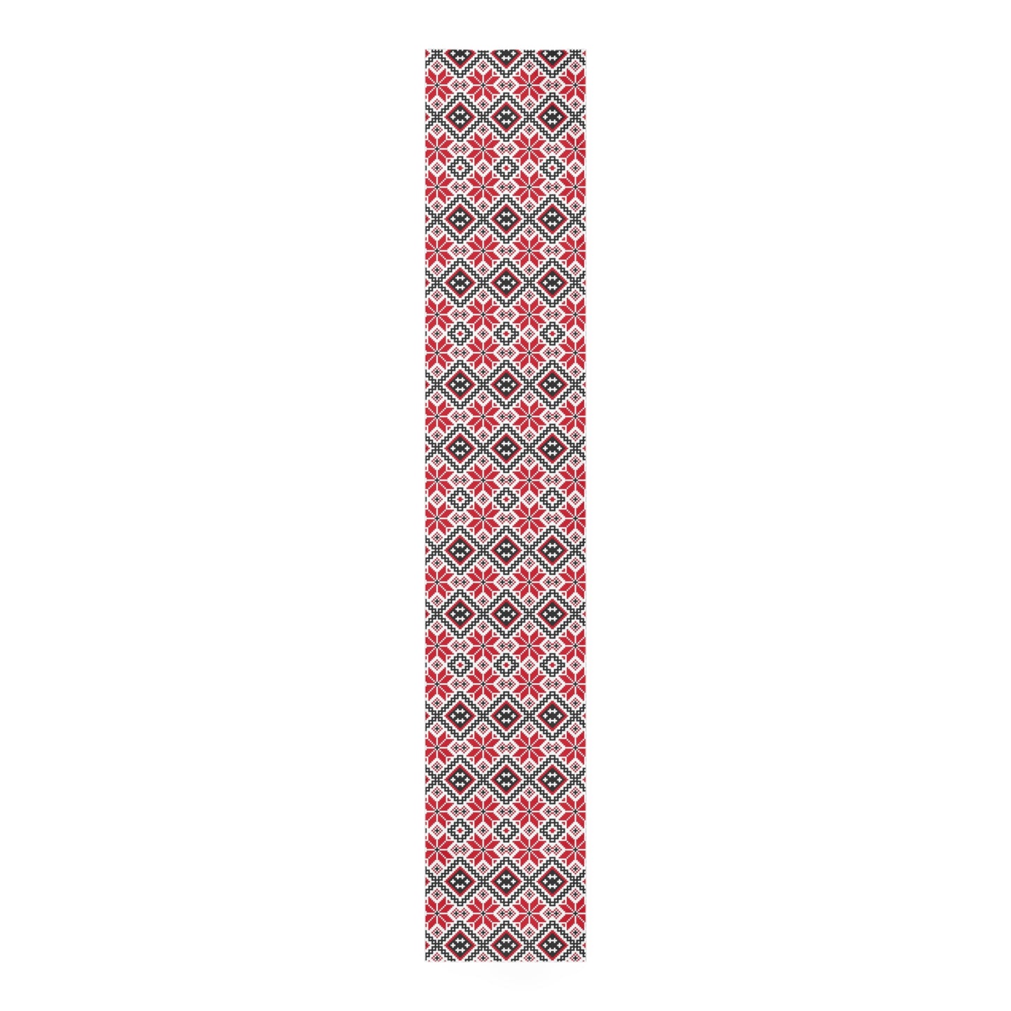 Palestinian Print Tatreez Table Runner, Poly, 90'' × 16'', Red