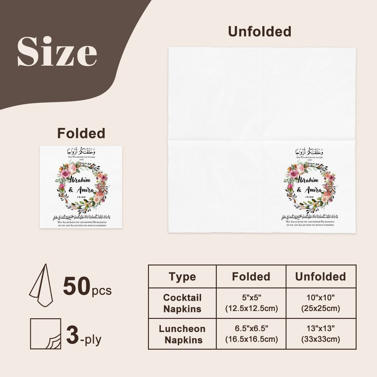 Muslim Arabic Quran Wedding Henna 3-Ply Cocktail / Luncheon Napkins