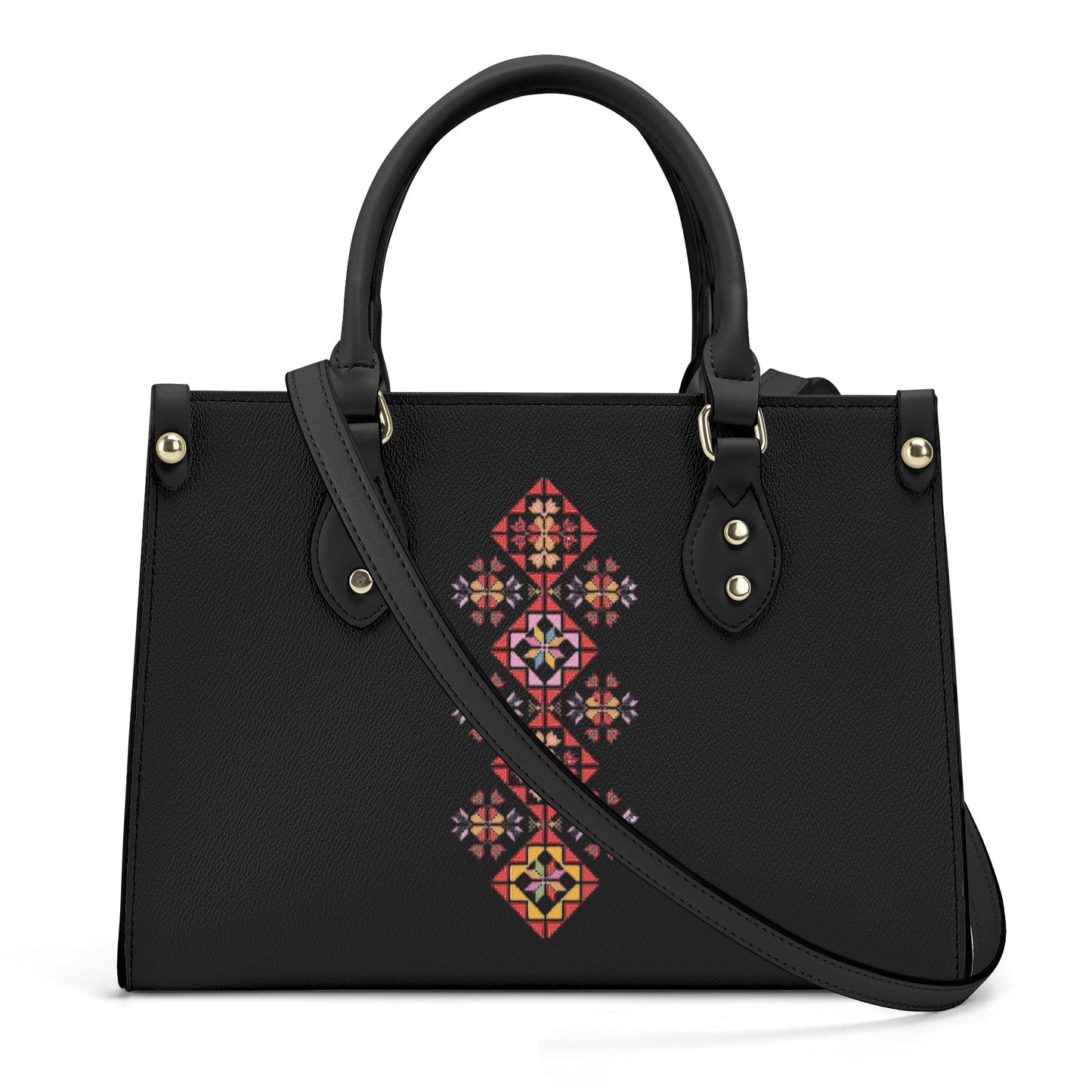 Luxury Women PU Handbag, modern ethnic Palestinian Tatreez print