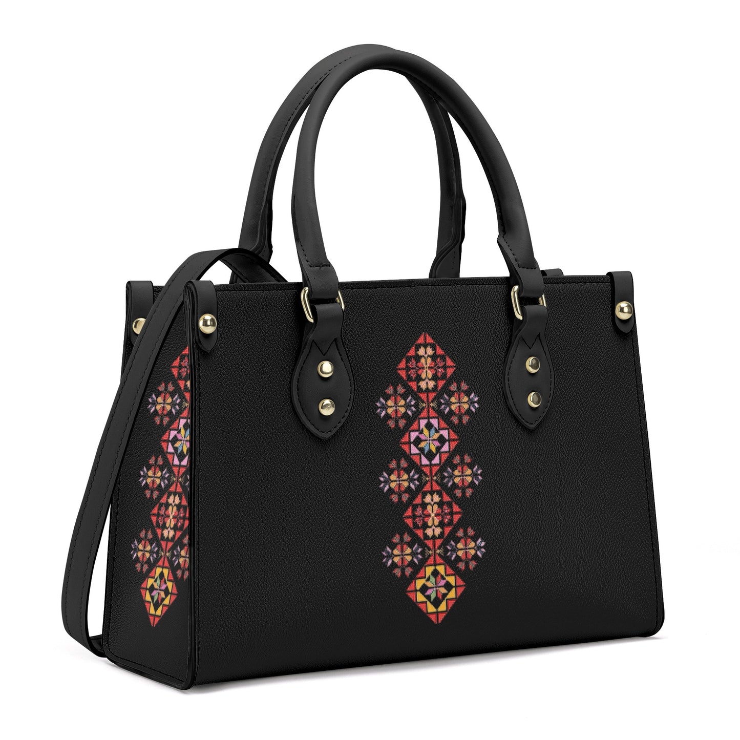 Luxury Women PU Handbag, modern ethnic Palestinian Tatreez print