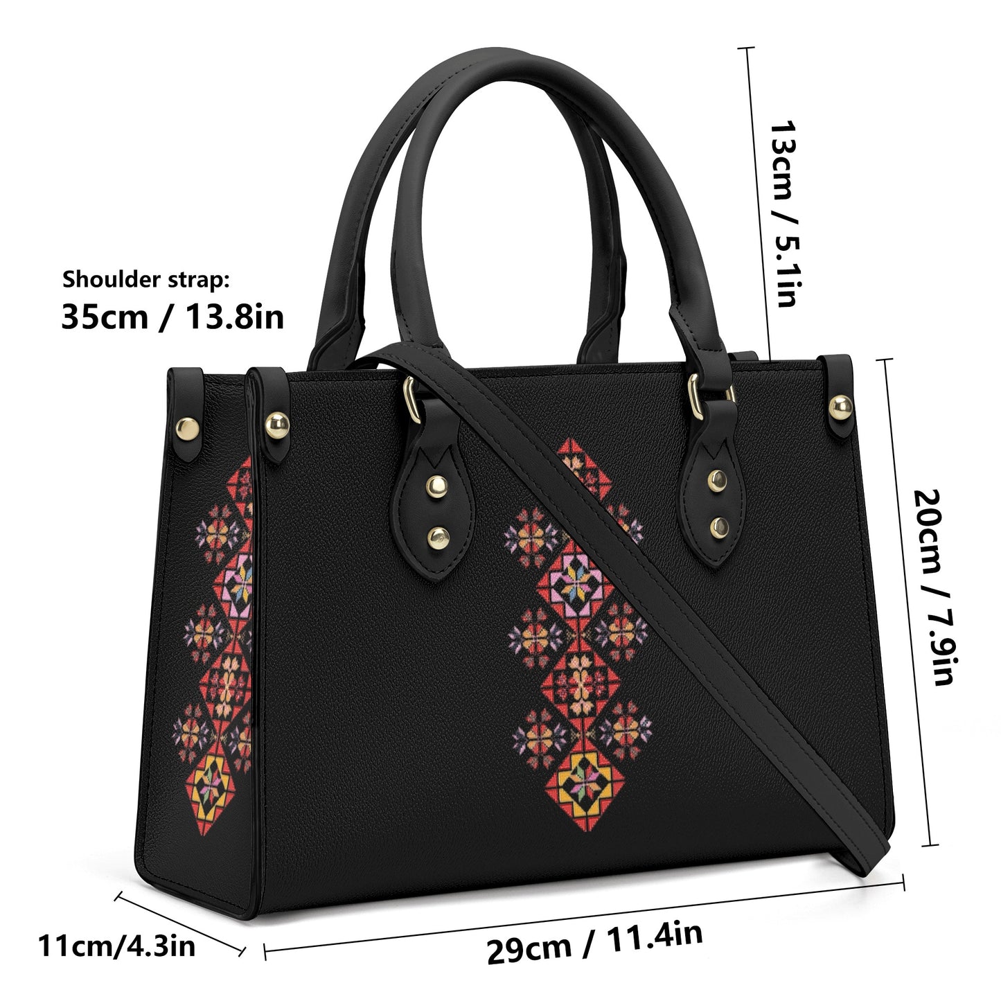 Luxury Women PU Handbag, modern ethnic Palestinian Tatreez print