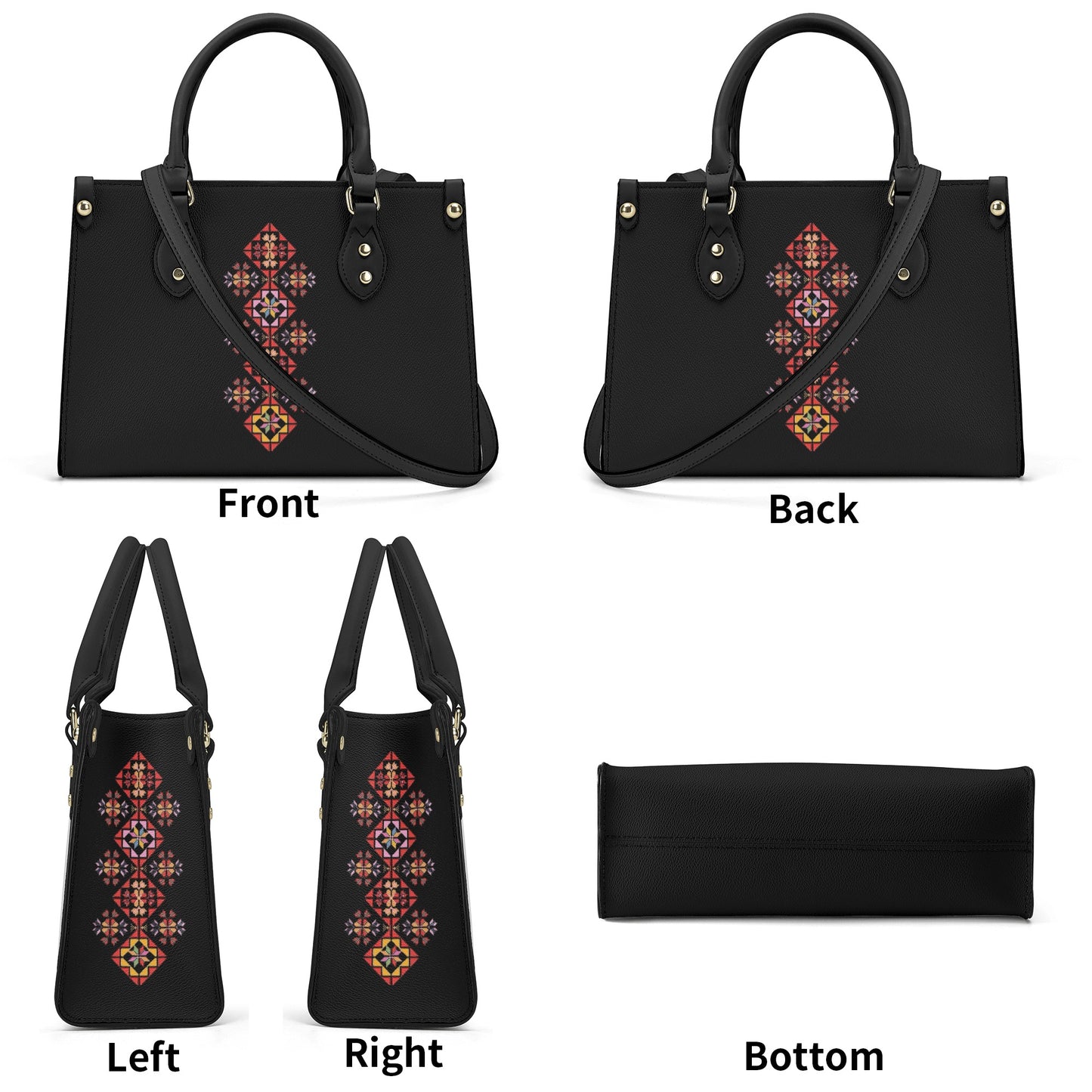 Luxury Women PU Handbag, modern ethnic Palestinian Tatreez print