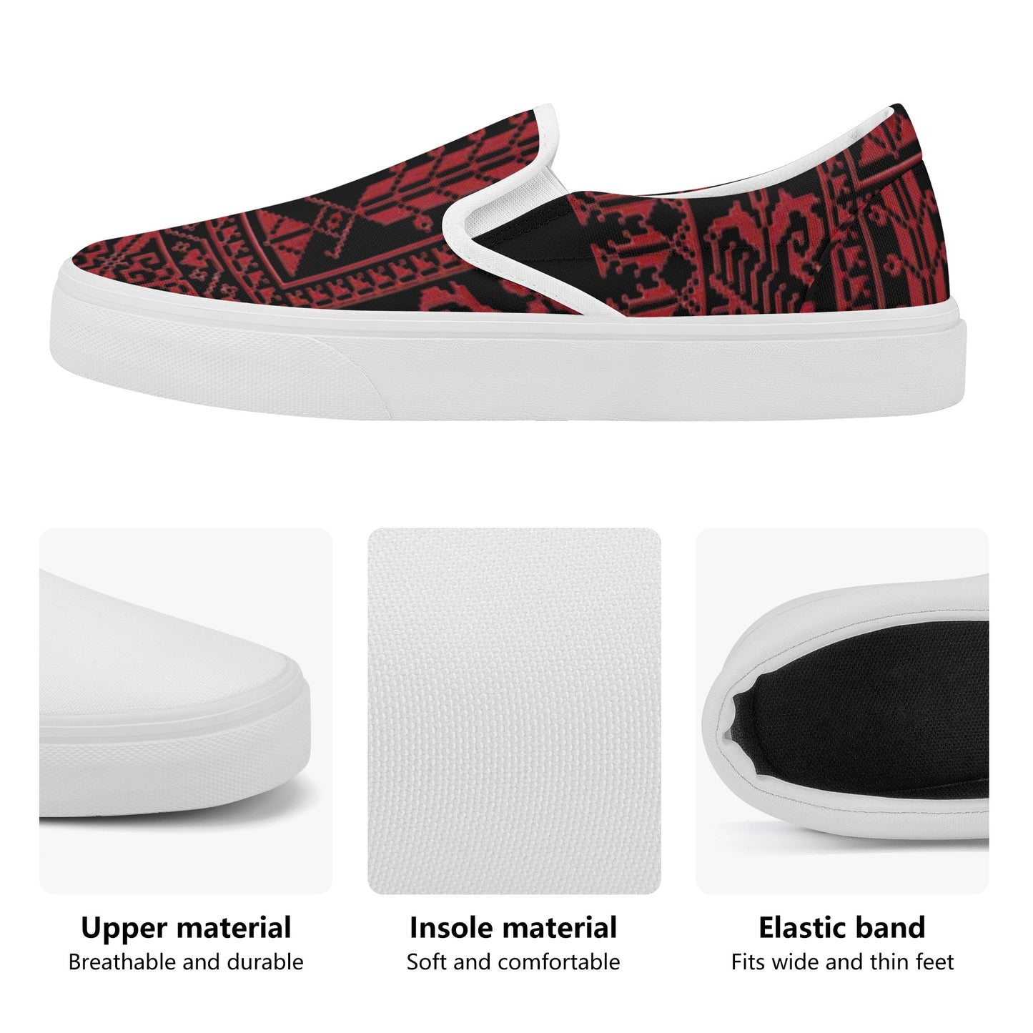 Women's Style Skate Slip On Shoes, Palestinian tatreez print shoes