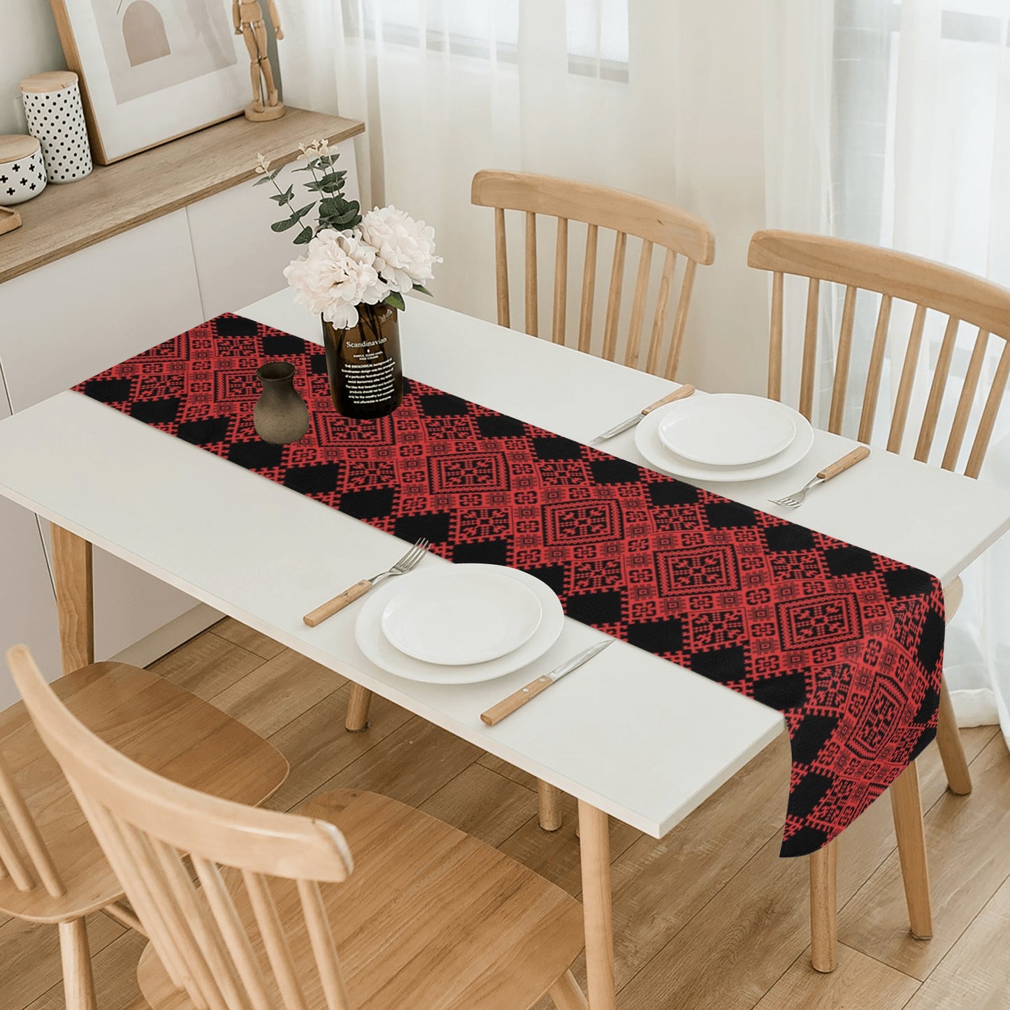 Palestinian Print Table Runner, Palestinian Home Decor, Red