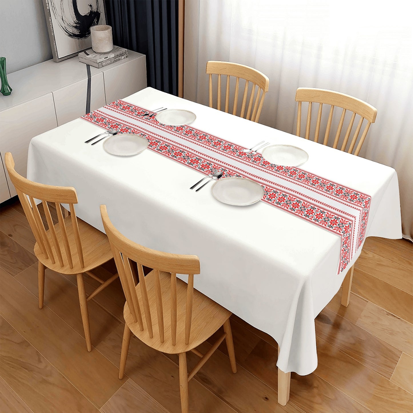 Palestinian Print Table Runner, Palestinian Home Decor, Red