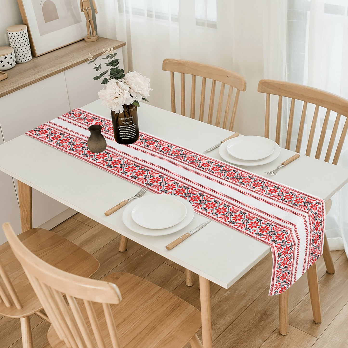 Palestinian Print Table Runner, Palestinian Home Decor, Red