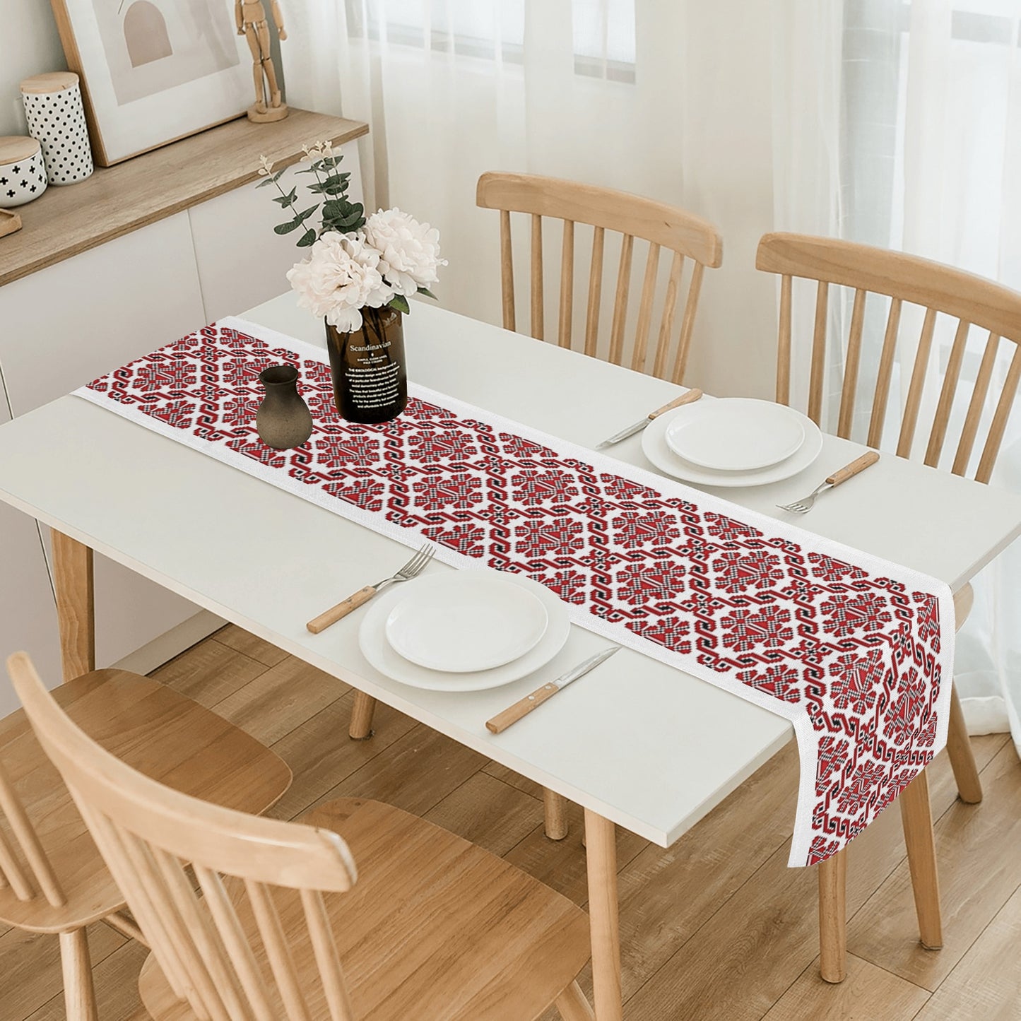 Palestinian Print Table Runner, Palestinian Home Decor, Red