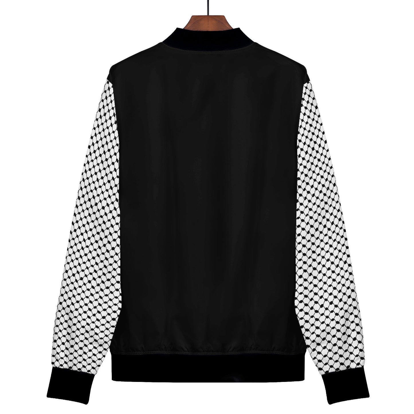 Women's Bomber Jacket in Black, Chic Kufiyeh Sleeve Pattern, Unique Gift for Her