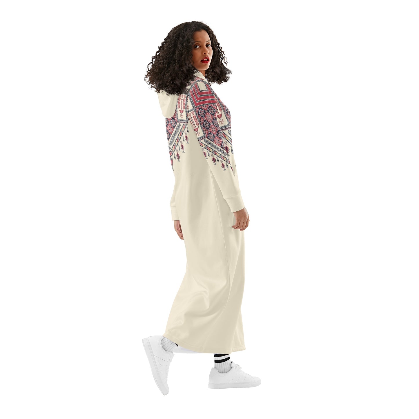 Women's Long Length Hijab Modest Dress, Palestinian Tatreez print