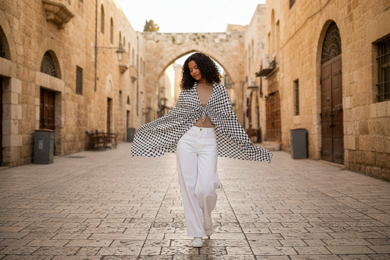 Women's Palestinian Kuffiyeh keffiyeh scarf, Sarong, Palestinian Wrap, Palestinian Culture, Folklore Grauation