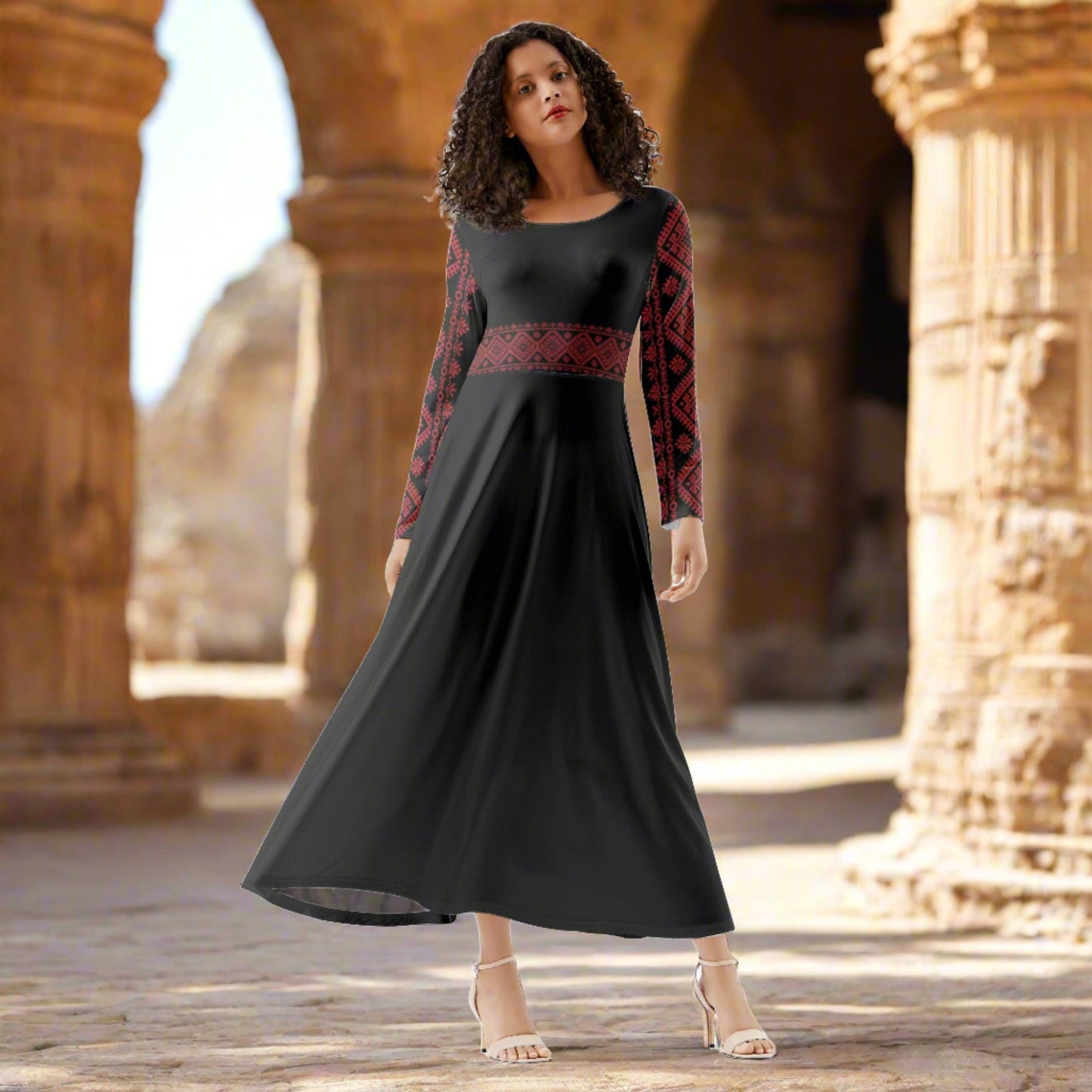 Womens Tatreez Long Sleeve Dance, Palestinian Dabke Dress