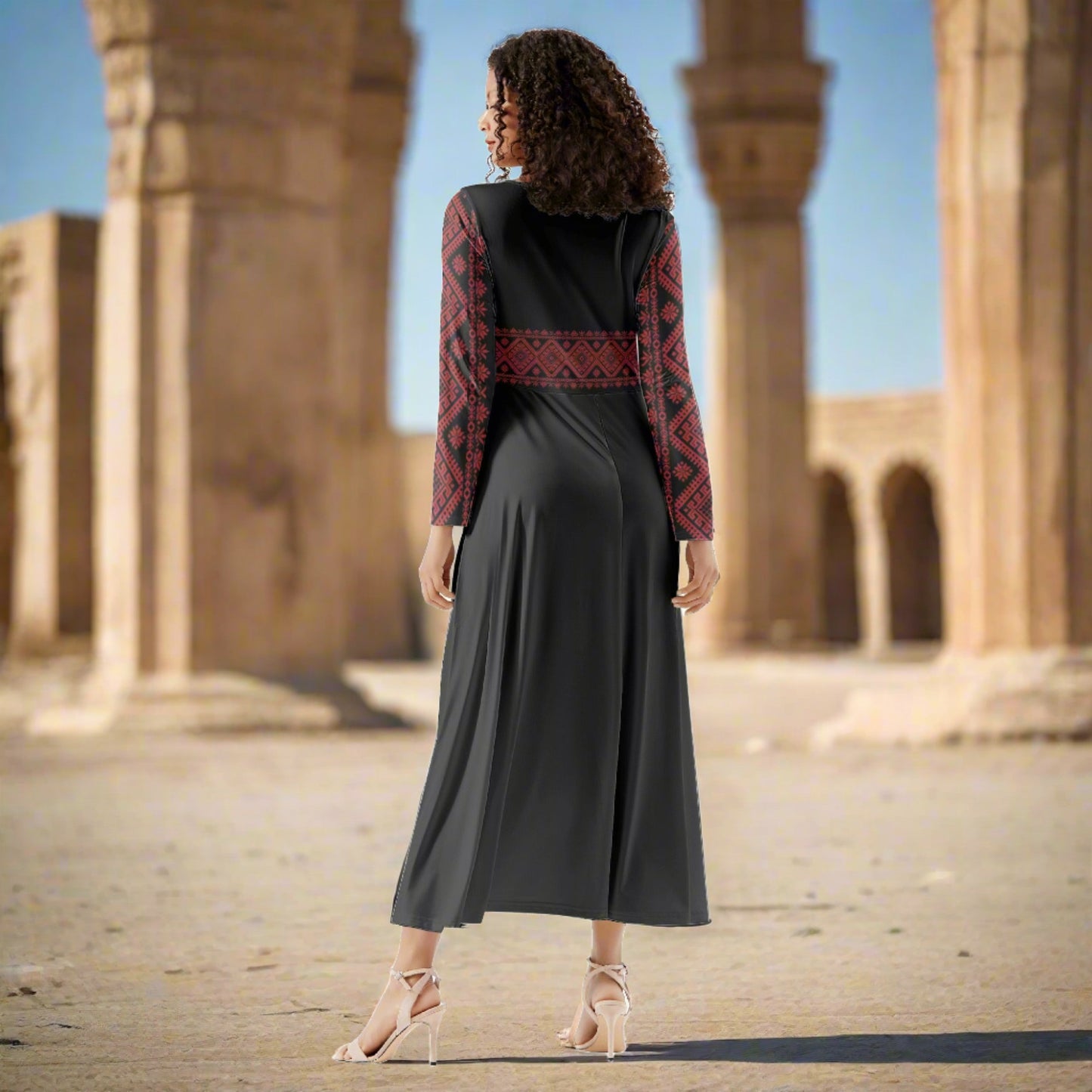 Womens Tatreez Long Sleeve Dance, Palestinian Dabke Dress