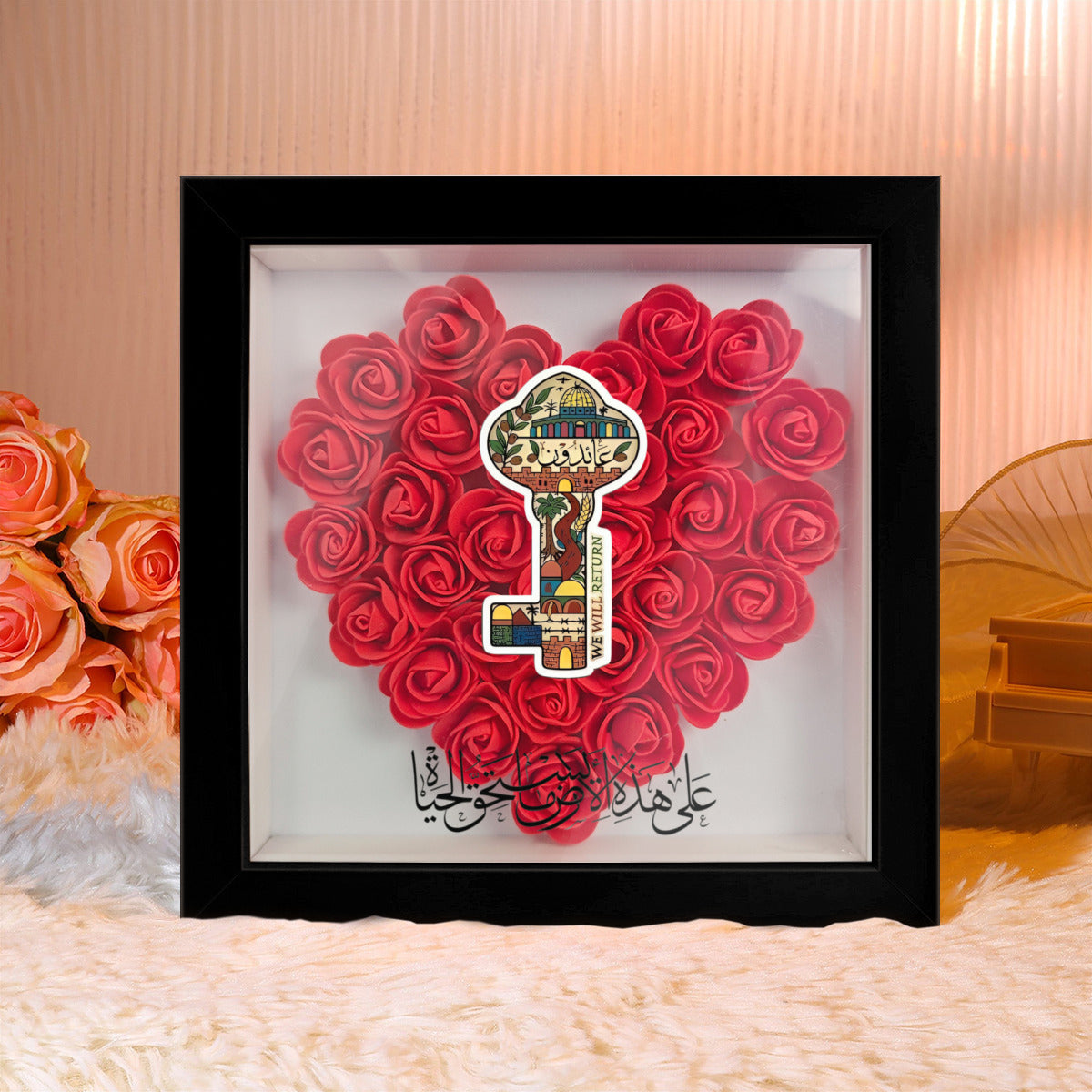 Palestinian Right of Return Key Flower Box Rose Photo Frame, Red