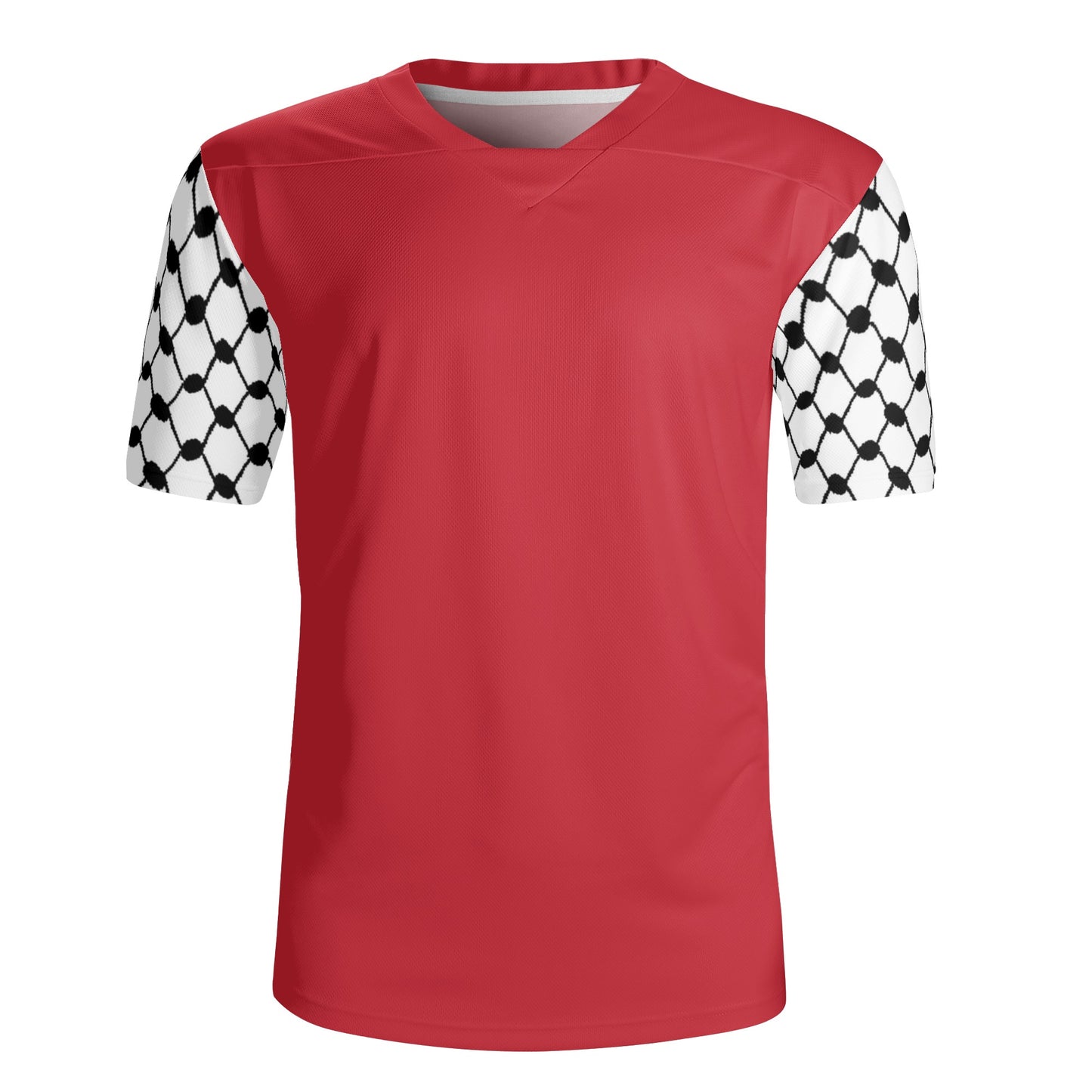 Palestinian Keffiyeh Sleeves Mens All Over Print Football Rugby Jersey, Red