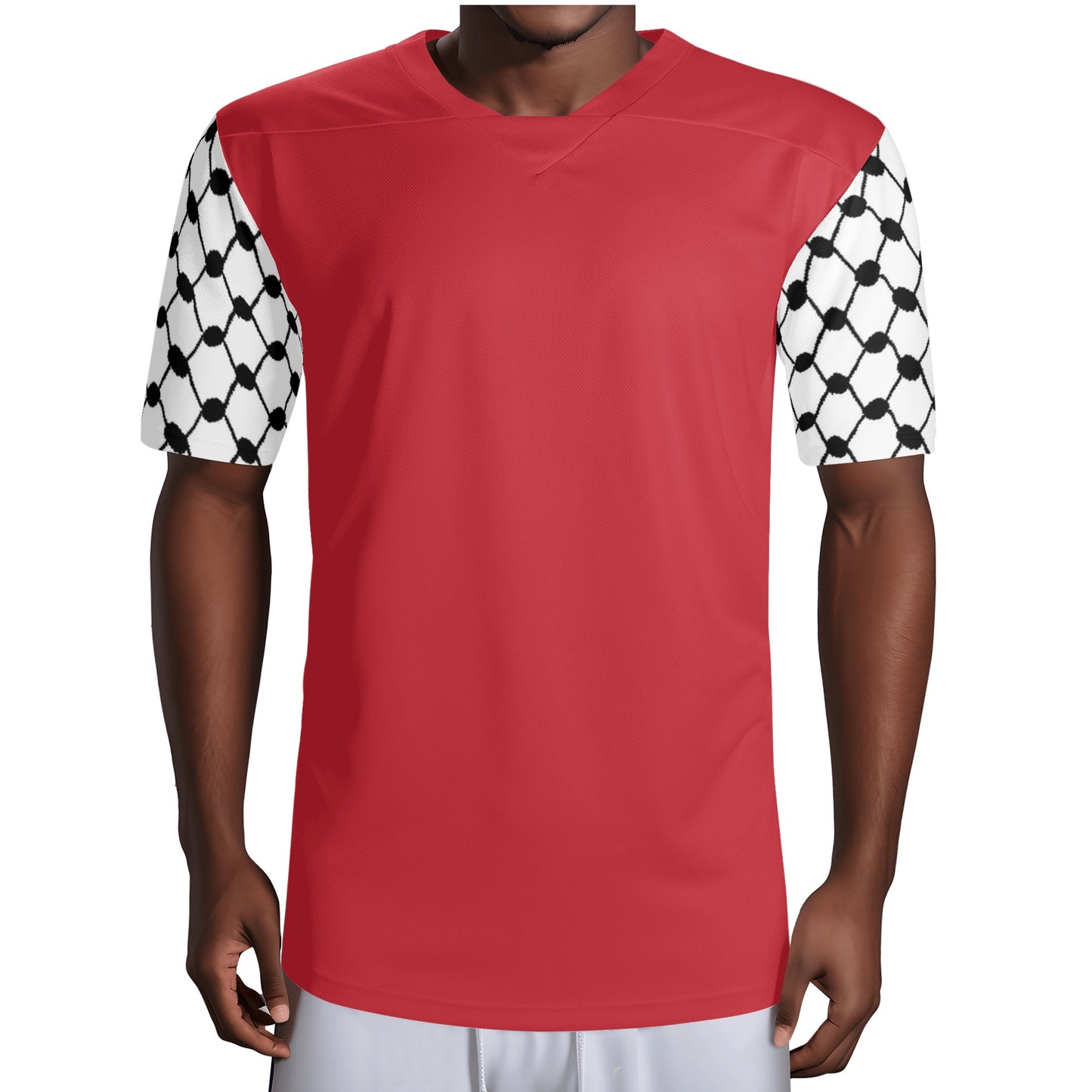 Palestinian Keffiyeh Sleeves Mens All Over Print Football Rugby Jersey, Red