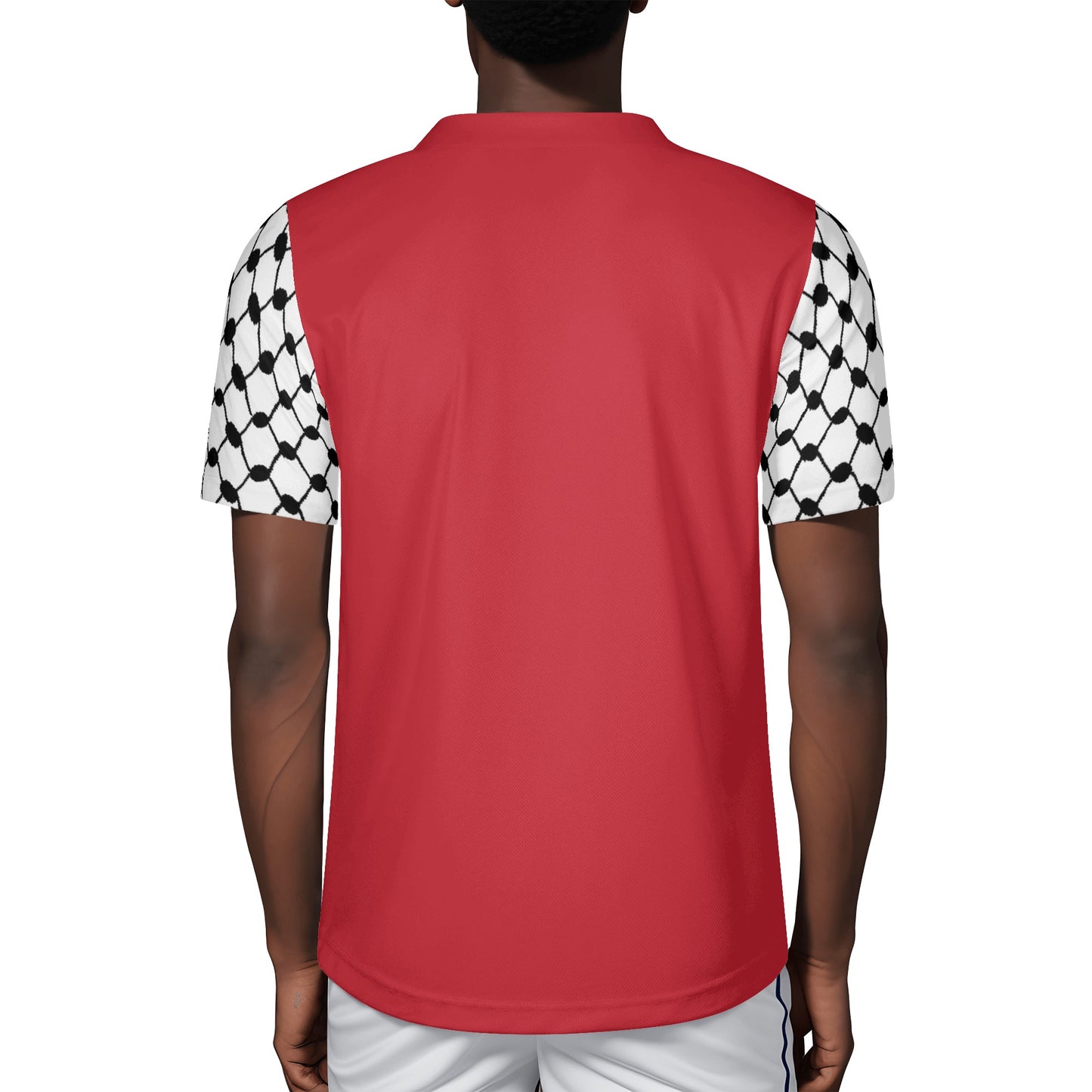 Palestinian Keffiyeh Sleeves Mens All Over Print Football Rugby Jersey, Red