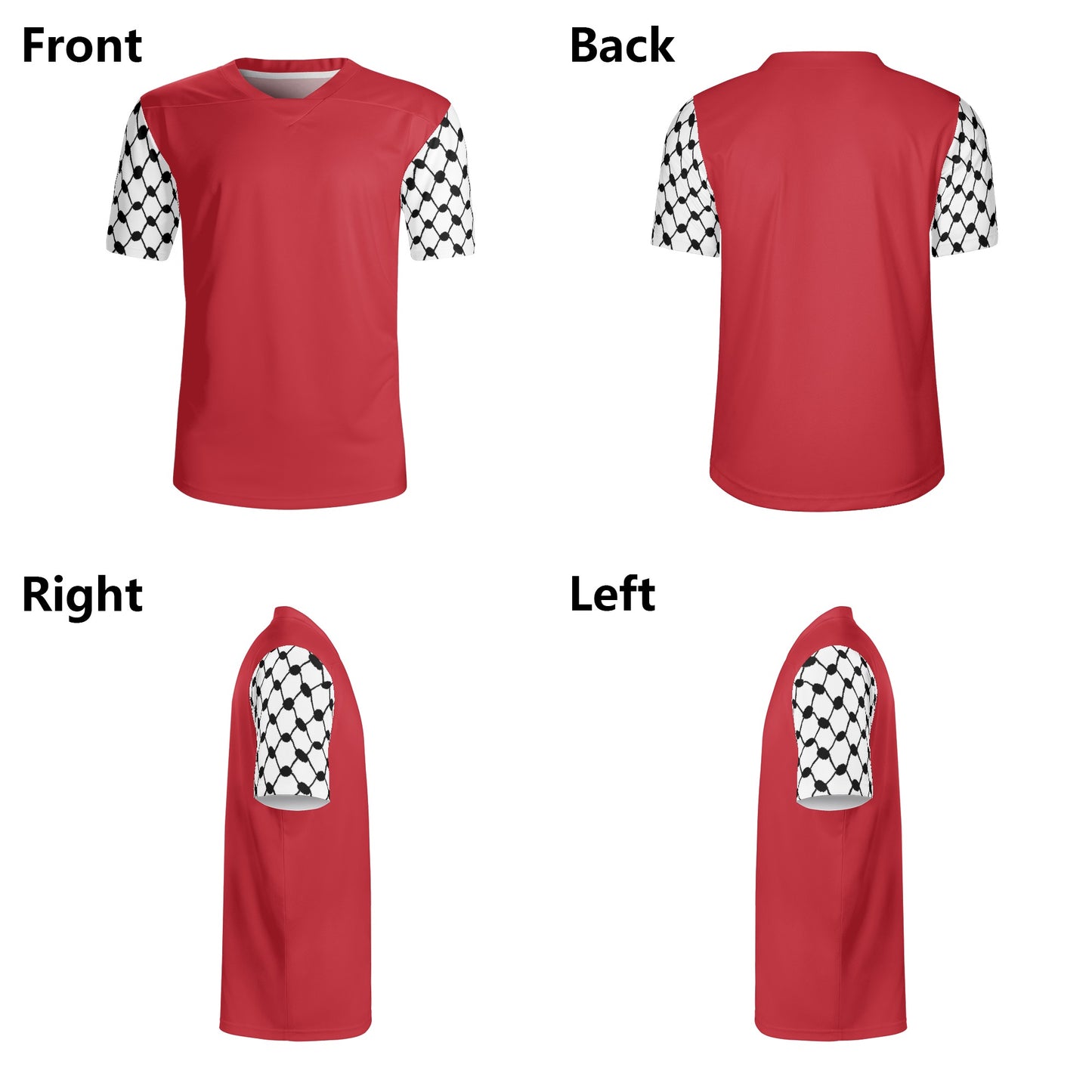 Palestinian Keffiyeh Sleeves Mens All Over Print Football Rugby Jersey, Red