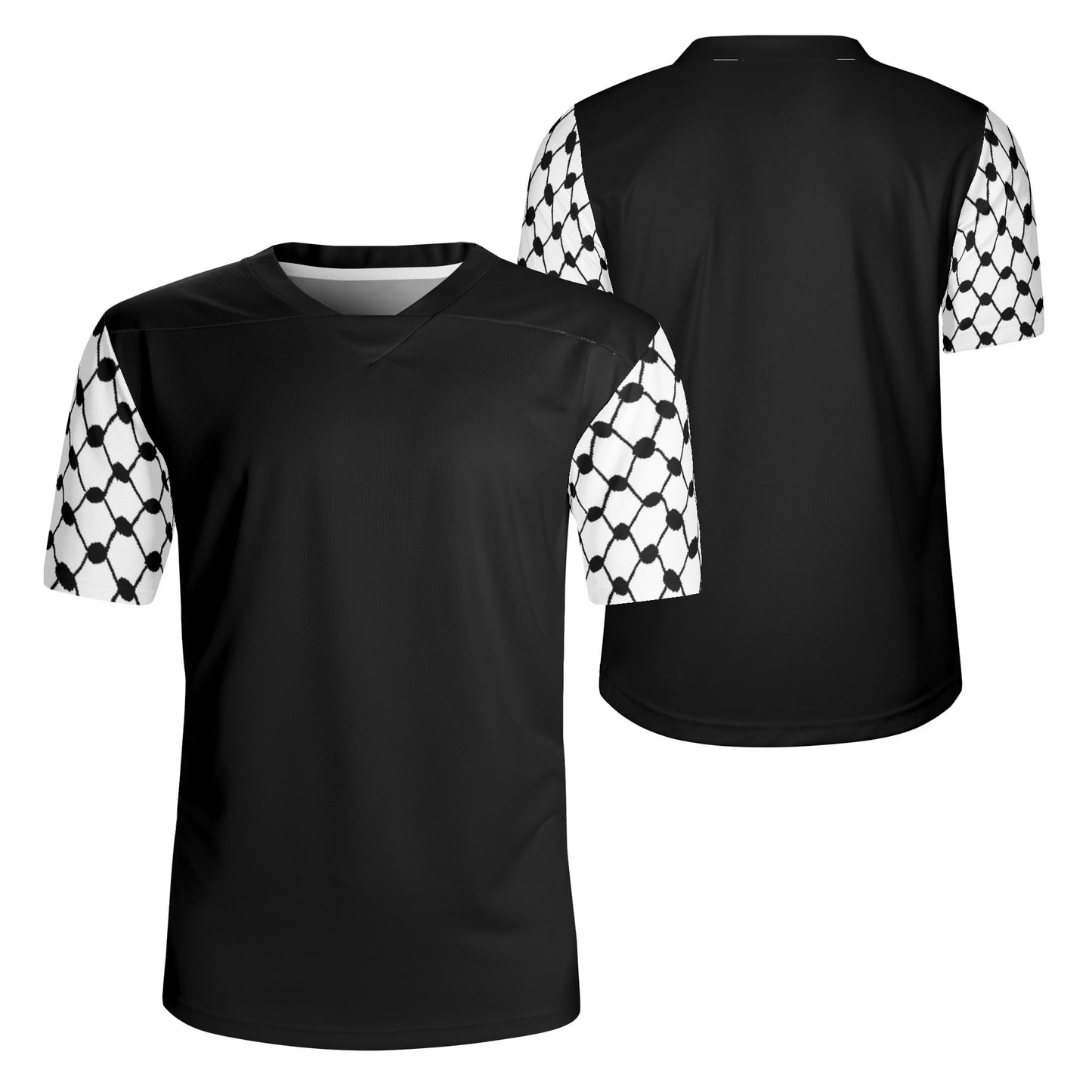 Palestinian Keffiyeh Sleeves Mens All Over Print Football Rugby Jersey, Black