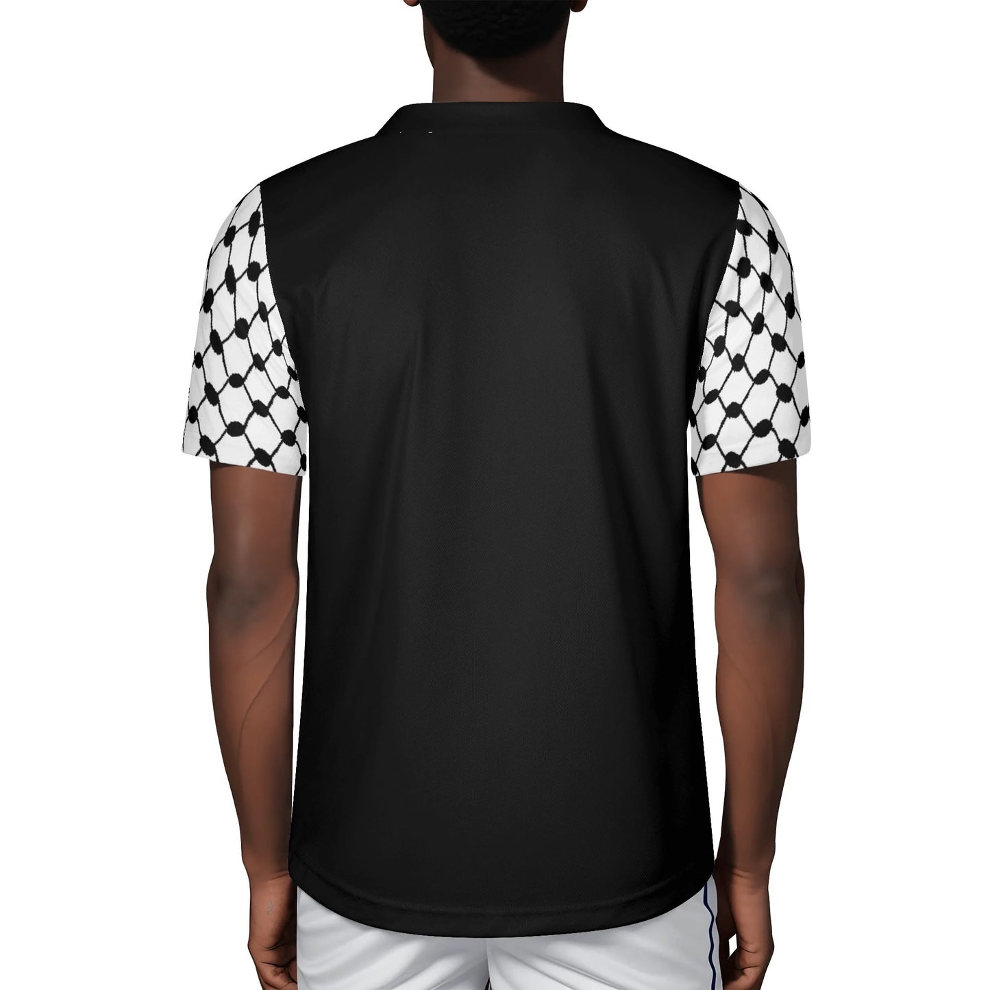 Palestinian Keffiyeh Sleeves Mens All Over Print Football Rugby Jersey, Black