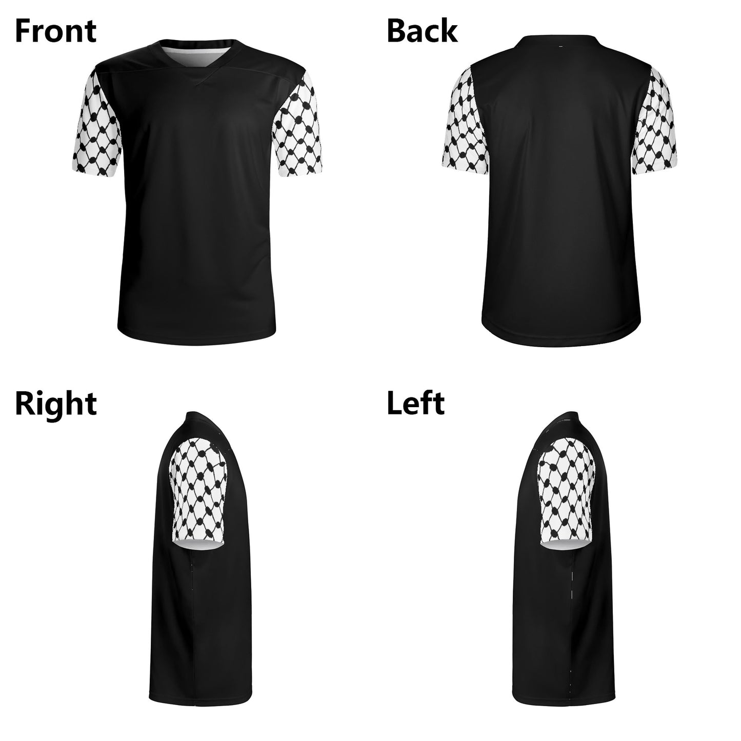 Palestinian Keffiyeh Sleeves Mens All Over Print Football Rugby Jersey, Black