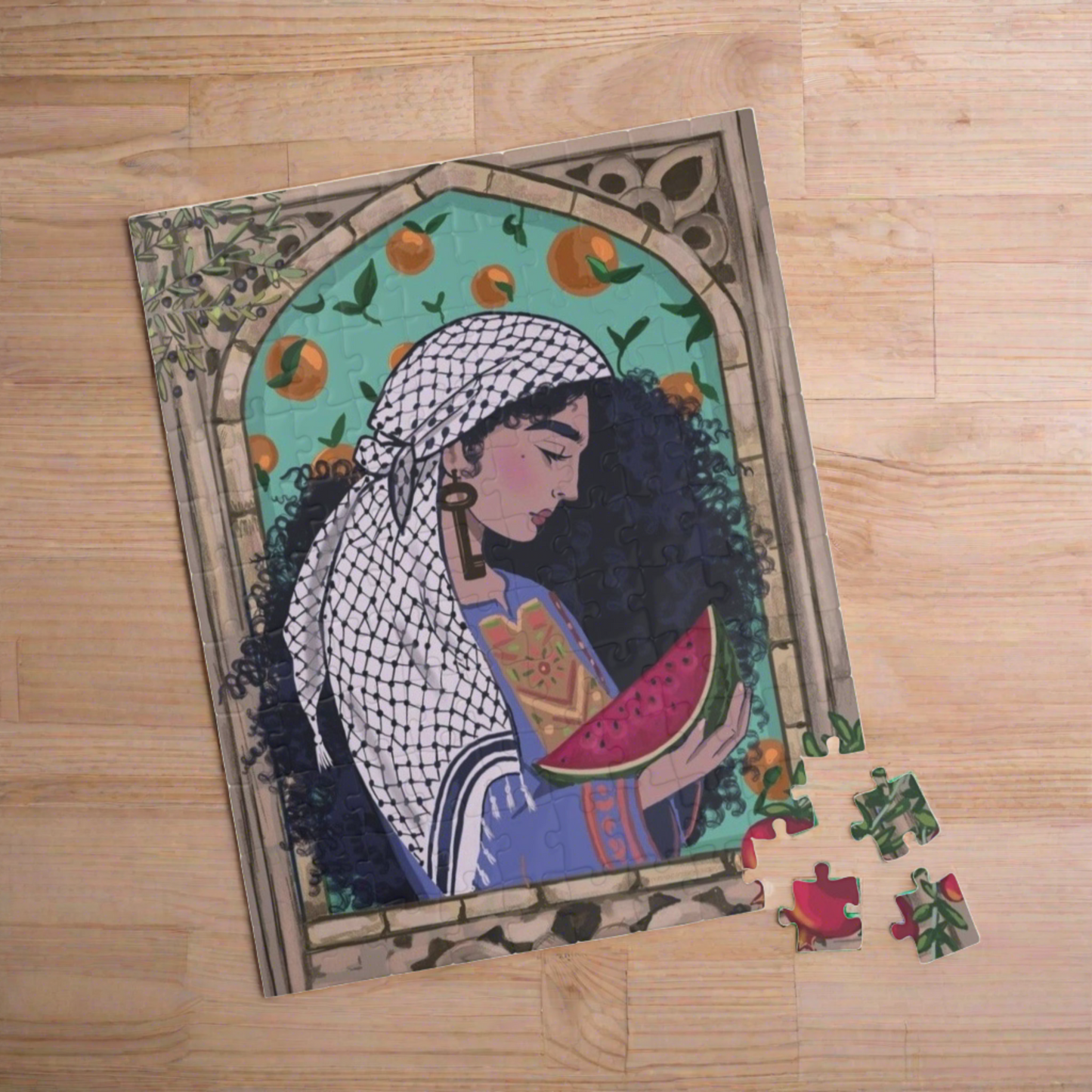 Palestinian Puzzle, The Girl with the Kuffiyeh, Watermelon, Eid Gift (110 pieces)