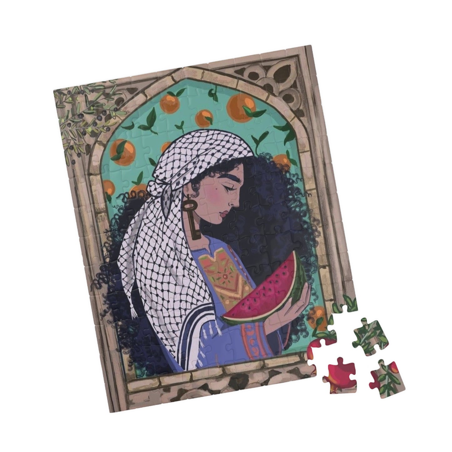 Palestinian Puzzle, The Girl with the Kuffiyeh, Watermelon, Eid Gift (110 pieces)