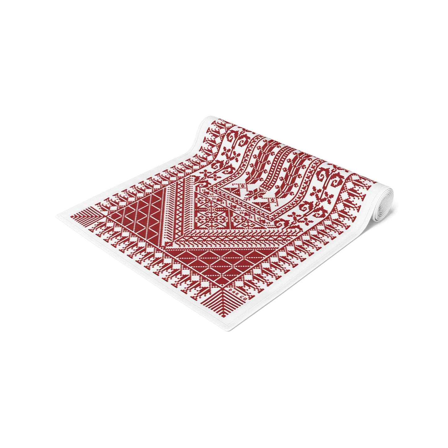 Ethnic Table Runner, Red Palestinian Tatreez Print, Cotton, 16" × 72"