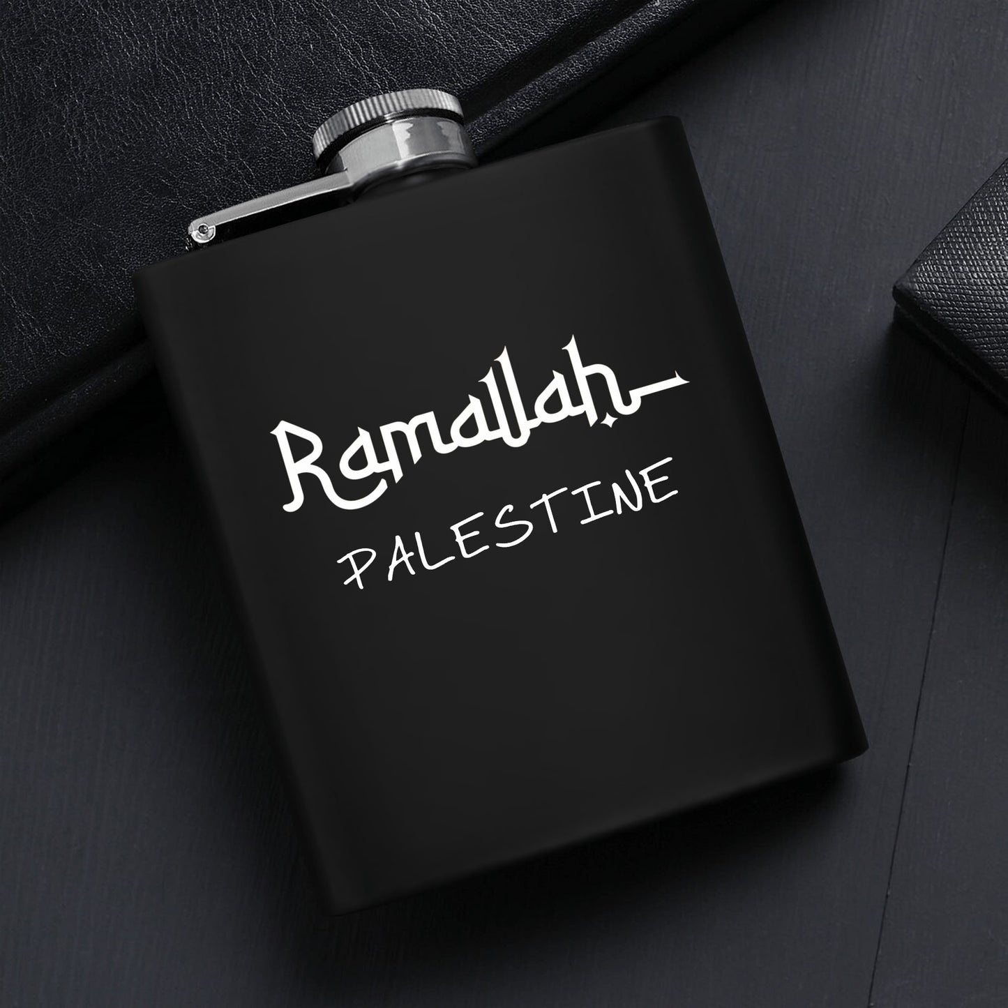 Ramallah Palestine 7oz Black Stainless Steel Hip Flask Set with Gift Box