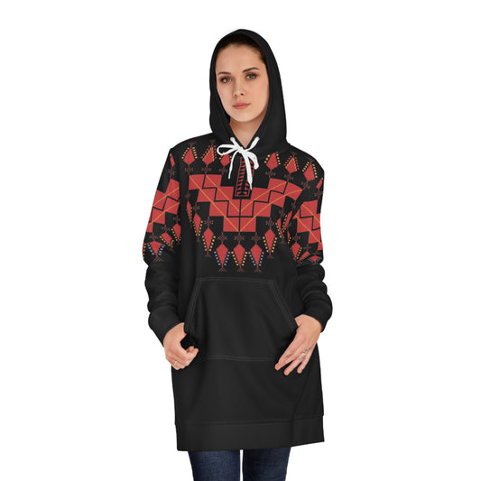 Palestinian Tatreez Modest Hijab Women's Hoodie Dress (AOP), Red