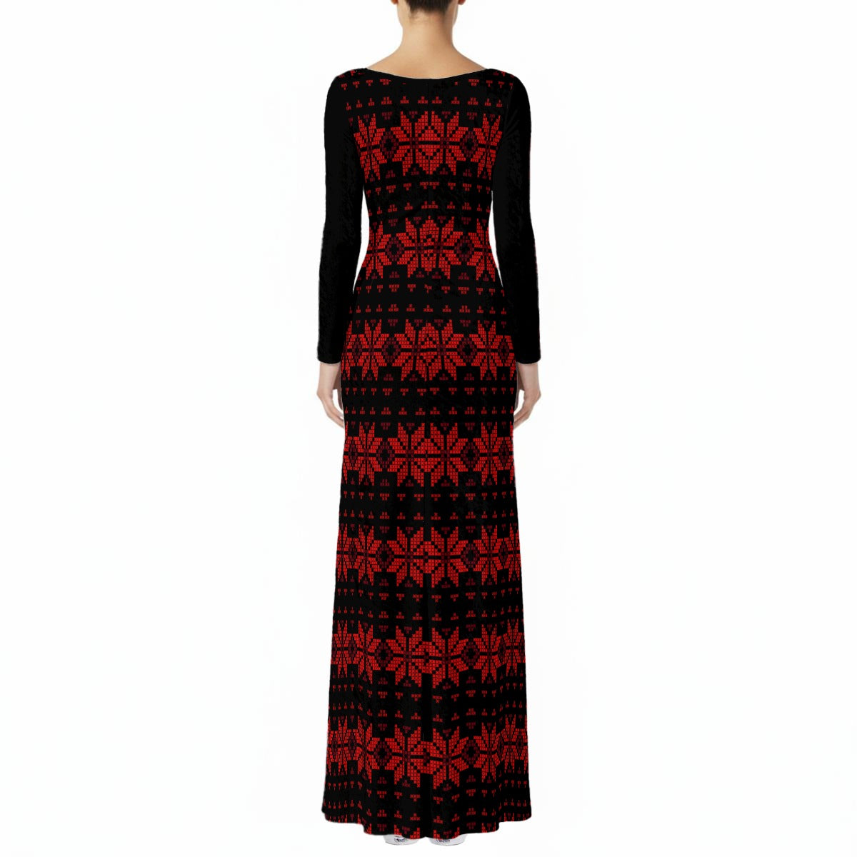 Palestinian Tatreez Print Women's Velvet Shine Maxi Dress